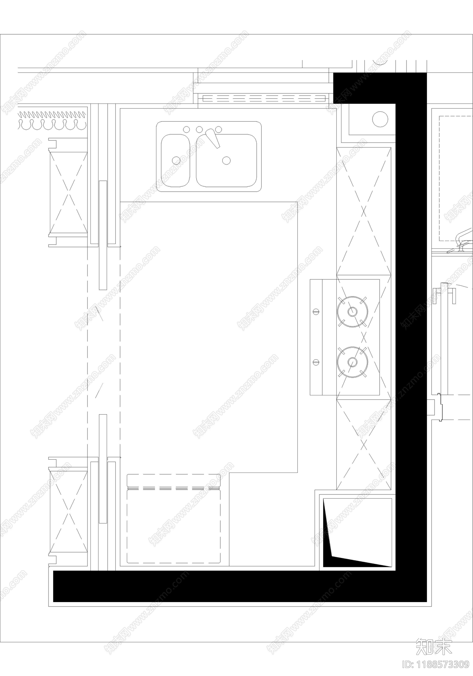 现代厨房cad施工图下载【ID:1188573309】