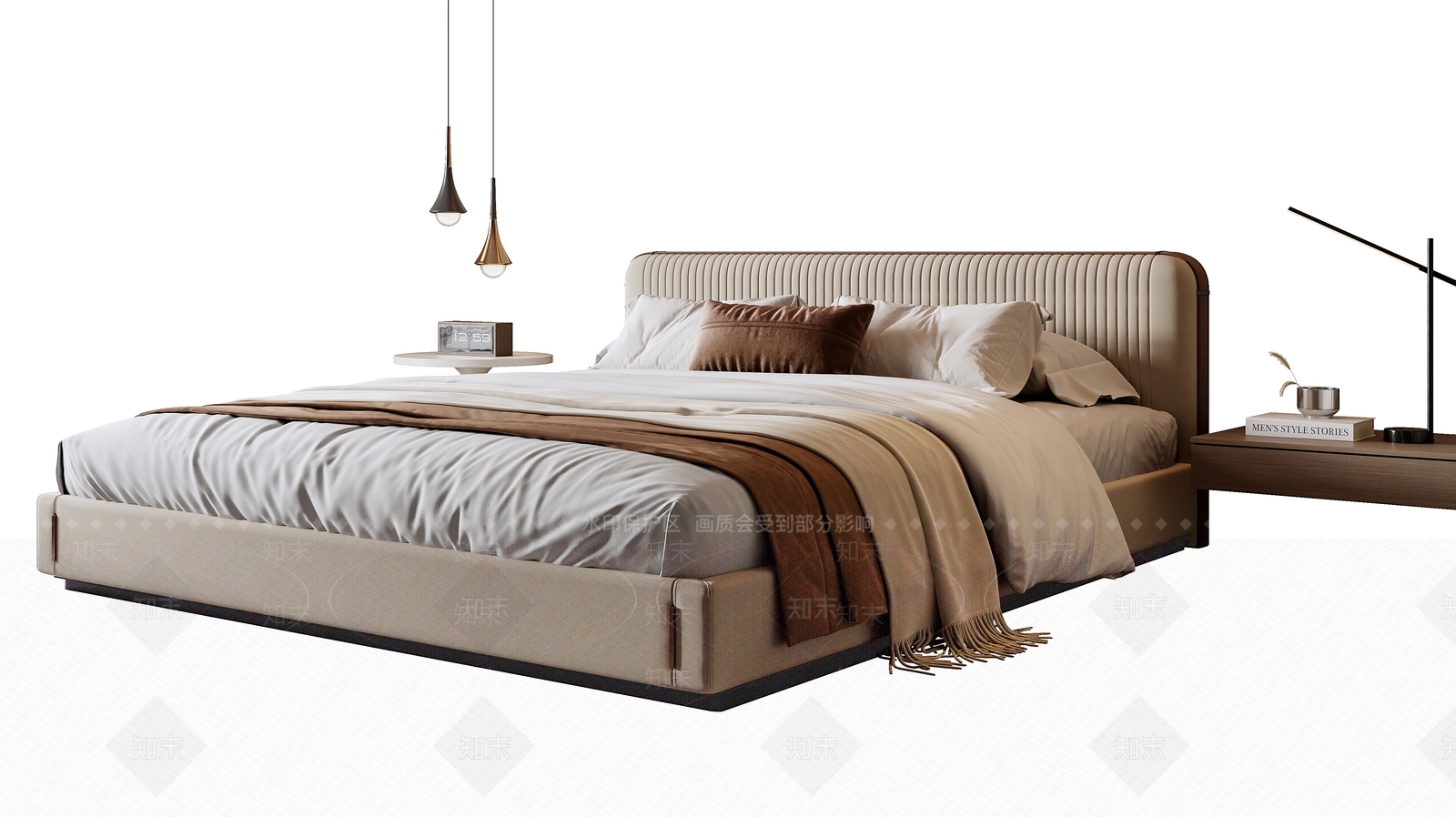 现代简约双人床3D模型下载【ID:1188575532】