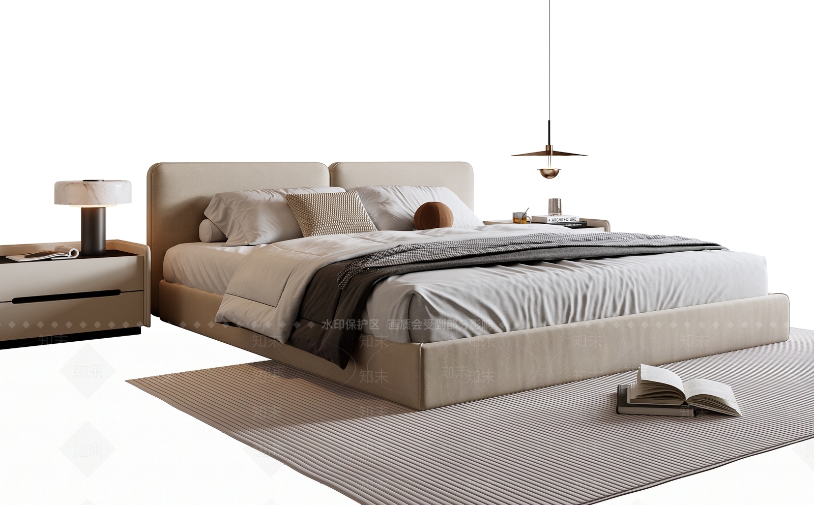 现代简约双人床SU模型下载【ID:1188575936】
