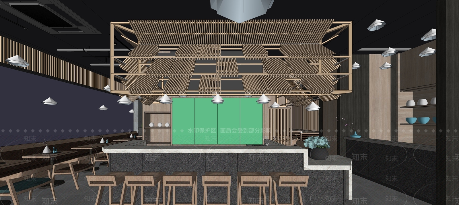 现代新中式快餐店SU模型下载【ID:1188581384】