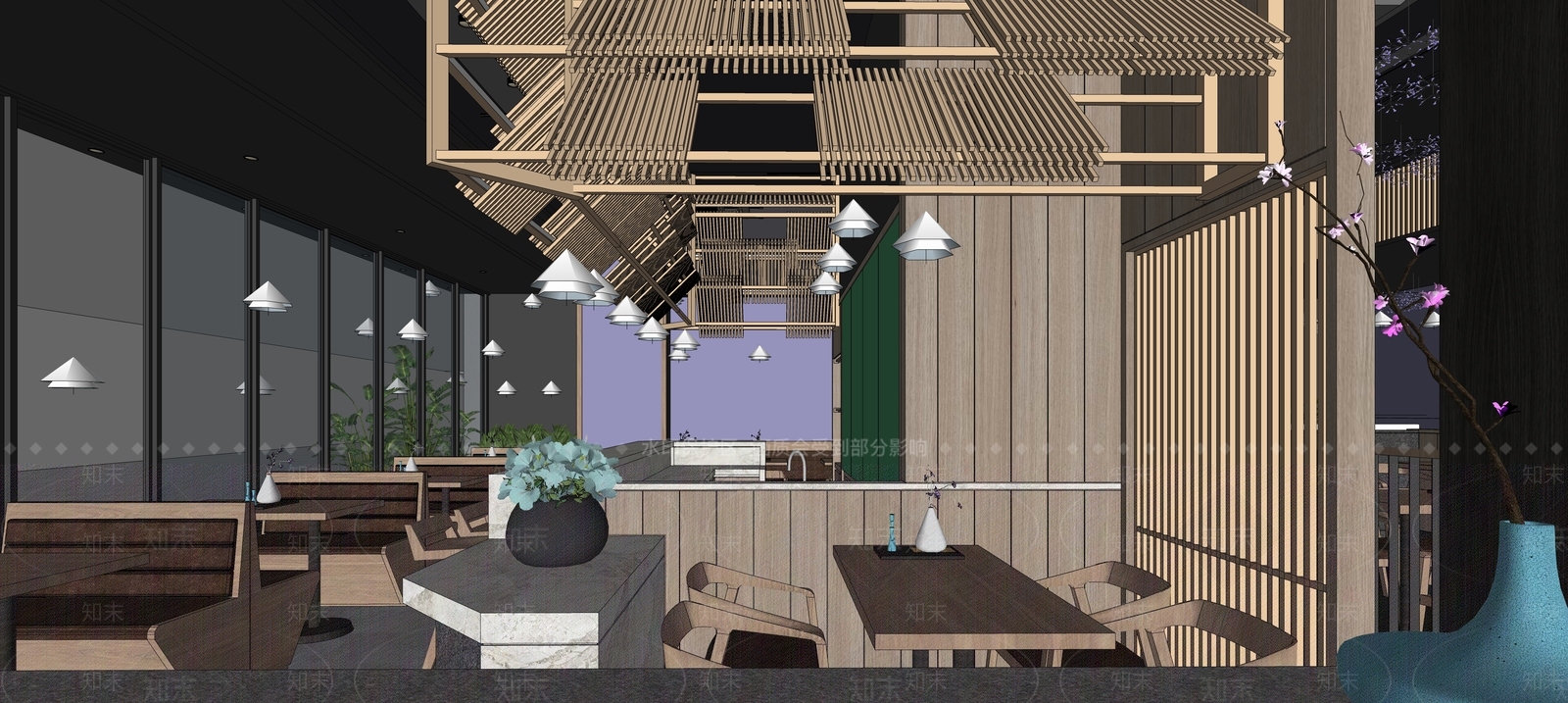 现代新中式快餐店SU模型下载【ID:1188581384】