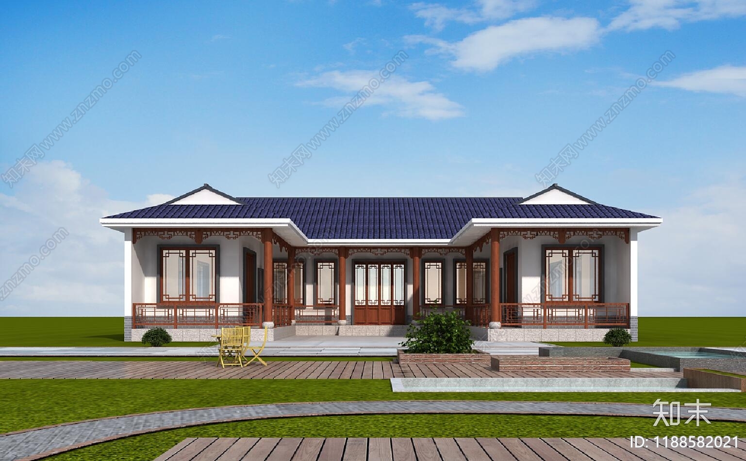 新中式中式别墅建筑施工图下载【ID:1188582021】