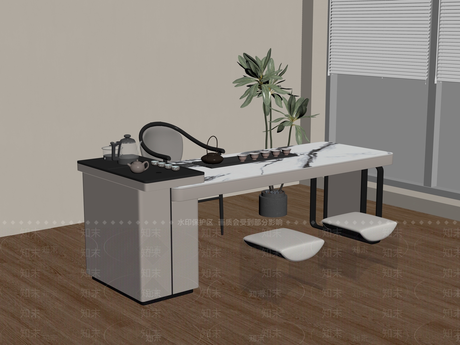 现代茶桌椅SU模型下载【ID:1188582254】