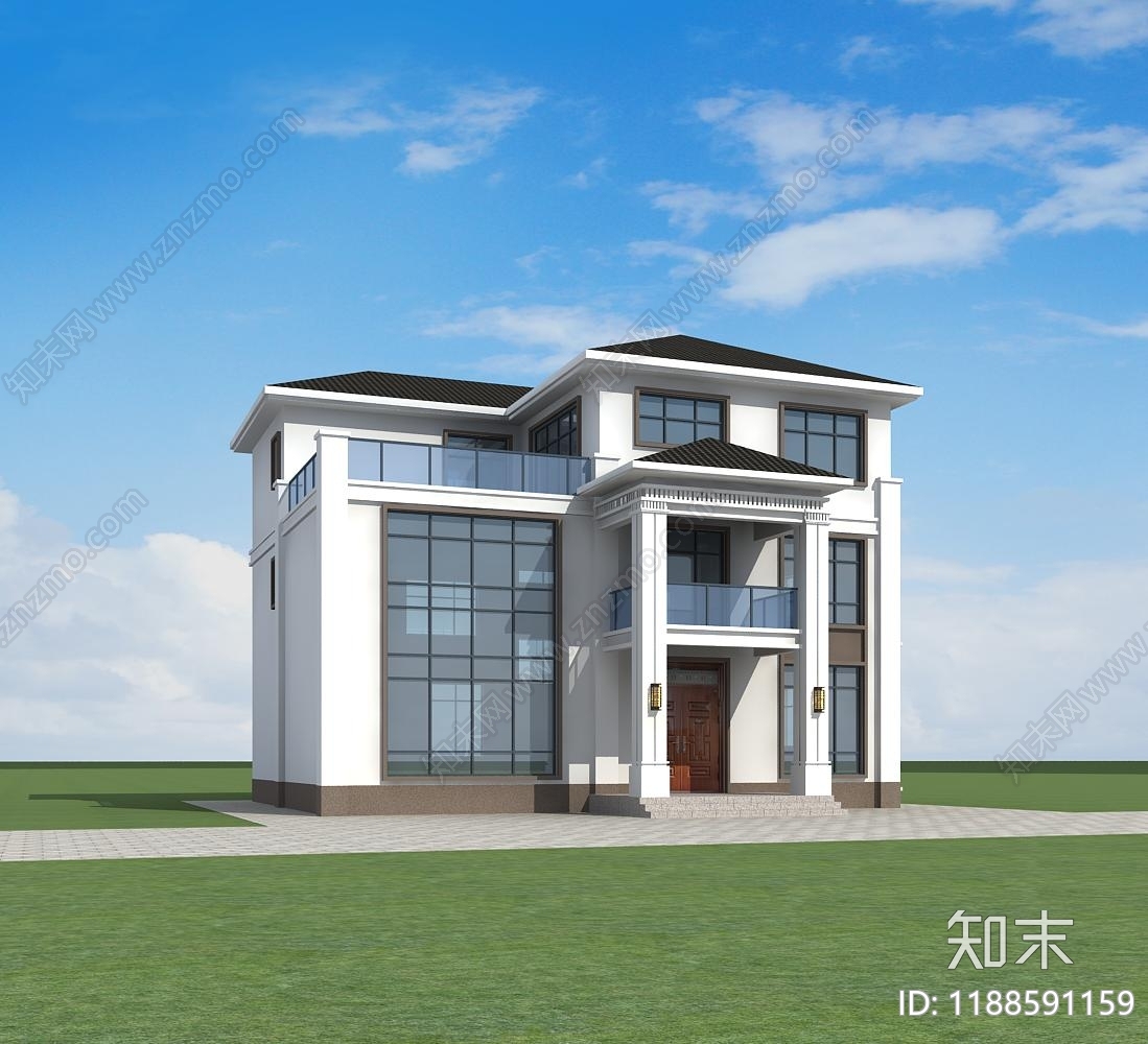 新中式中式别墅建筑施工图下载【ID:1188591159】