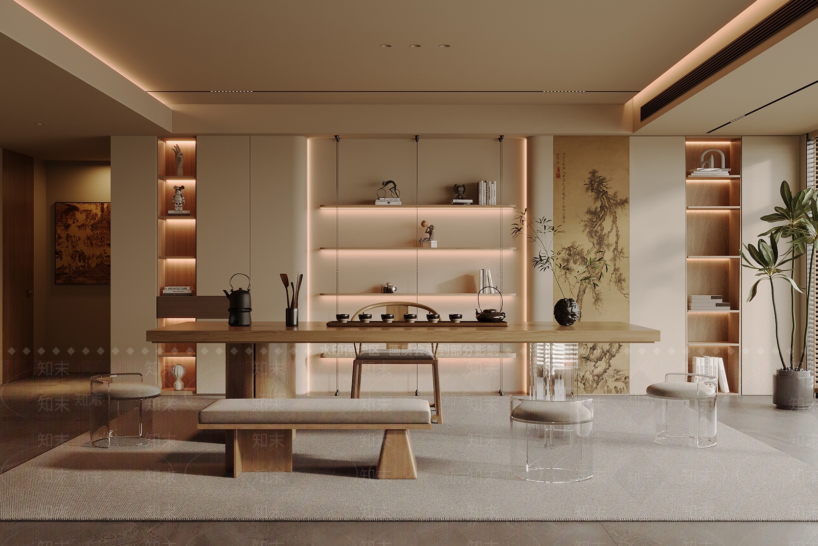 新中式茶室SU模型下载【ID:1188592411】