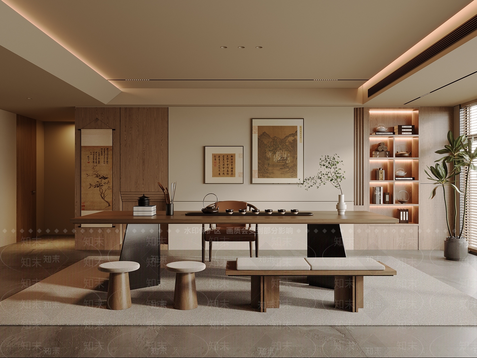新中式茶室3D模型下载【ID:1188594262】