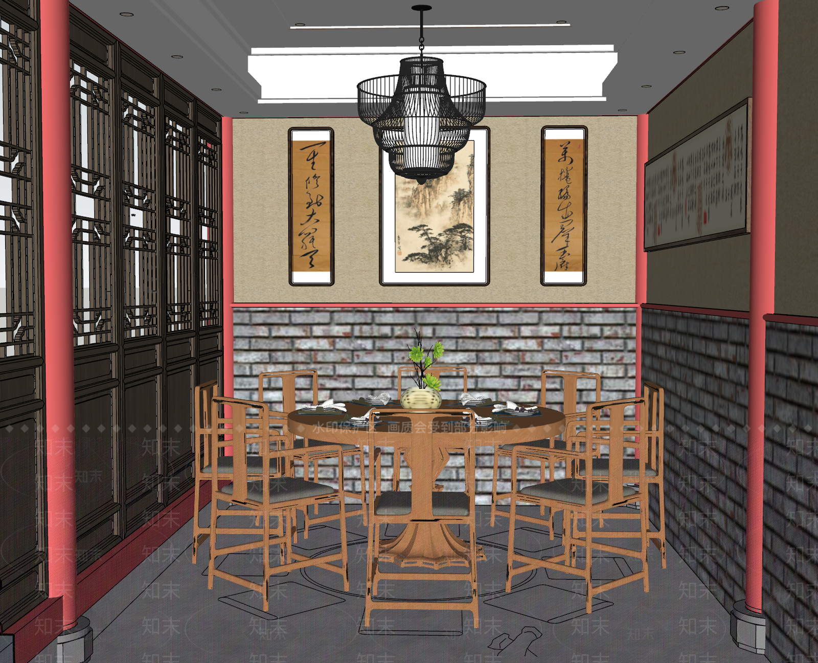 中式包厢SU模型下载【ID:1188595198】