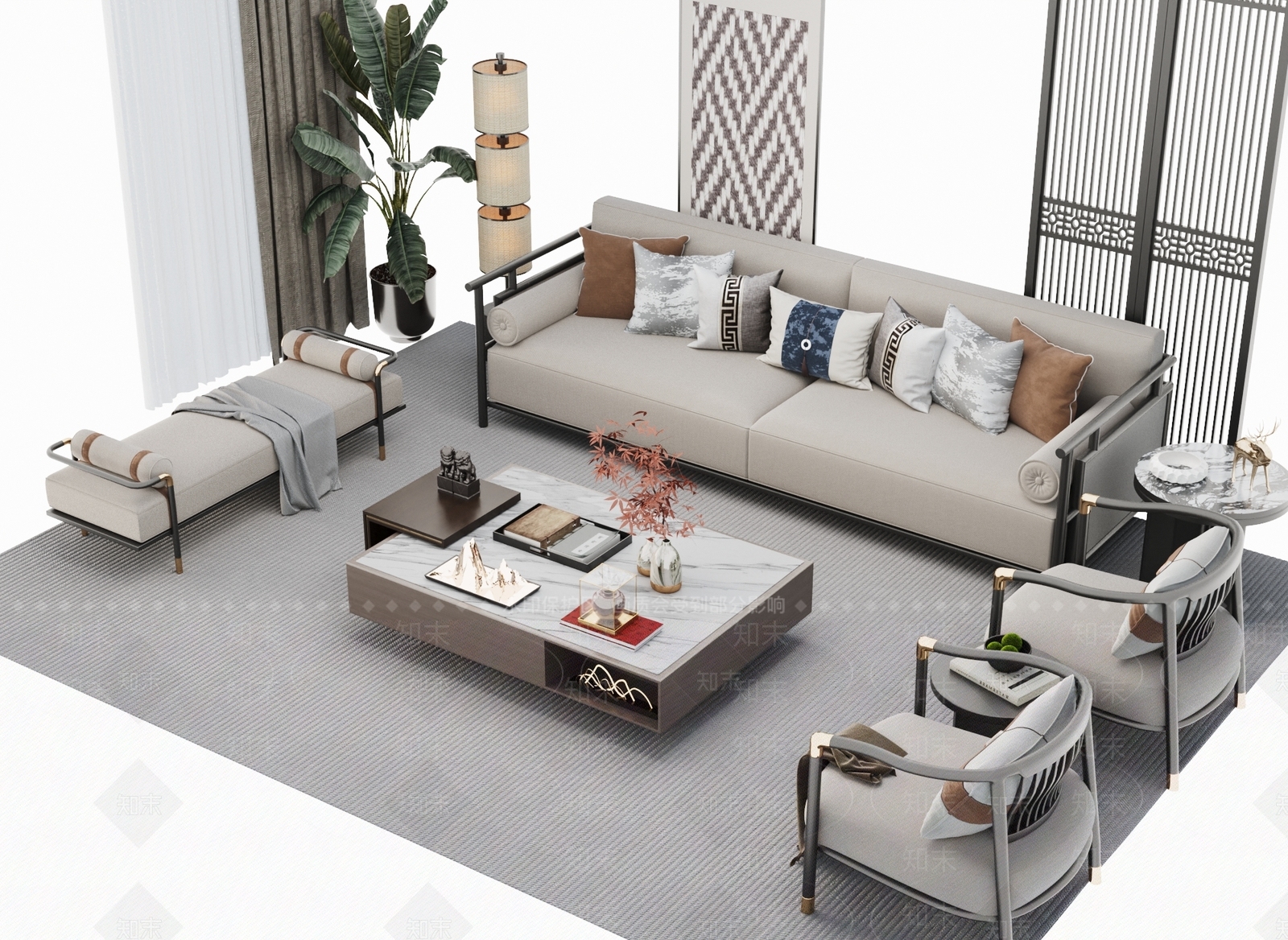 新中式中式家居客厅3D模型下载【ID:1188601986】