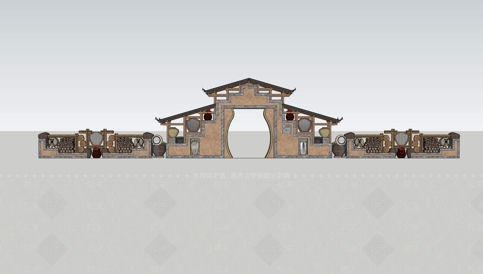 中式古建筑SU模型下载【ID:1188602870】