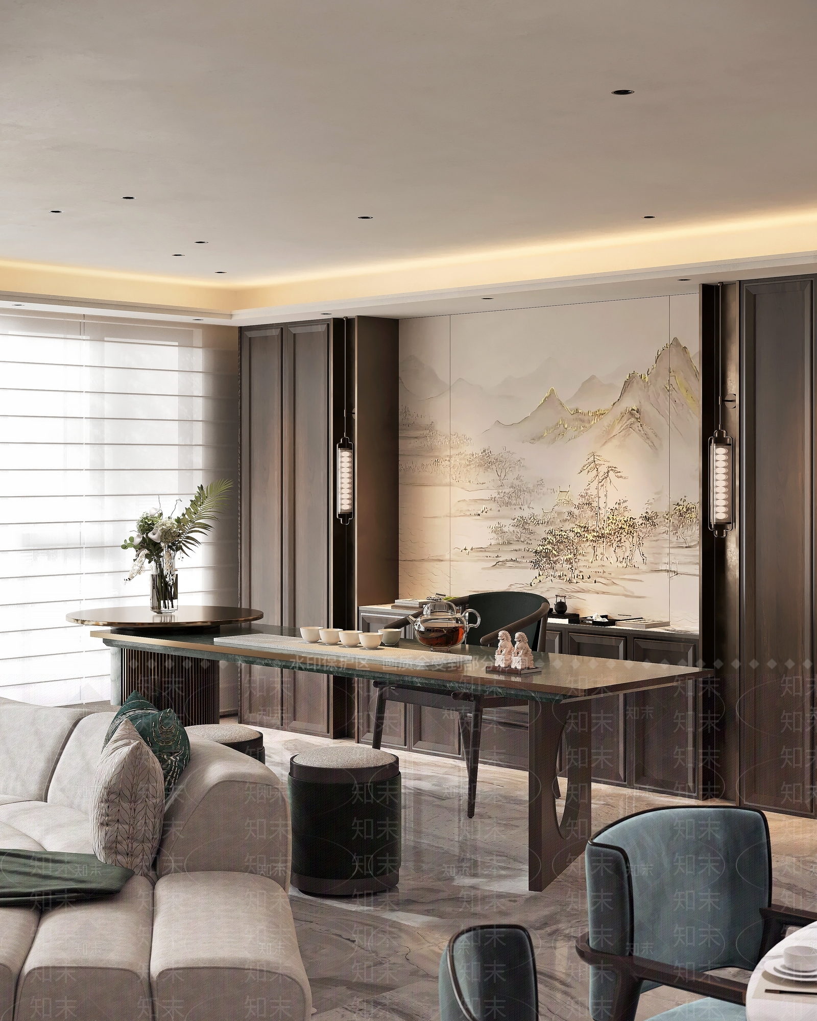 新中式中式茶室3D模型下载【ID:1188603226】