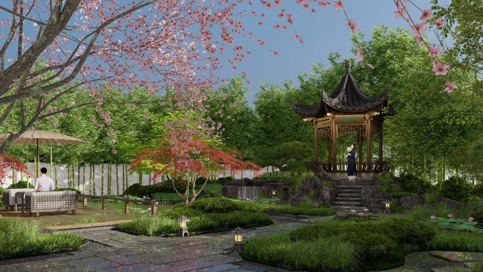 中式别墅庭院SU模型下载【ID:1188607006】