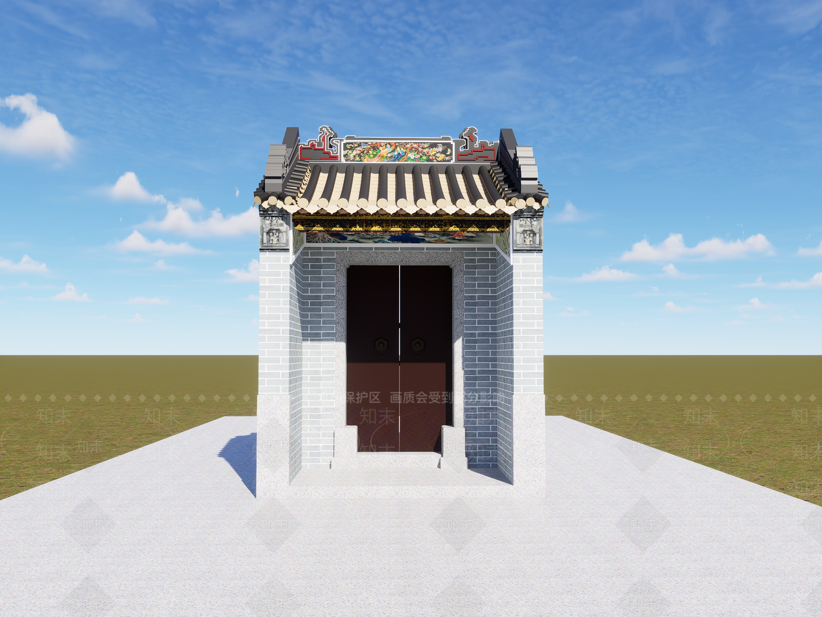 中式古建筑SU模型下载【ID:1188611270】