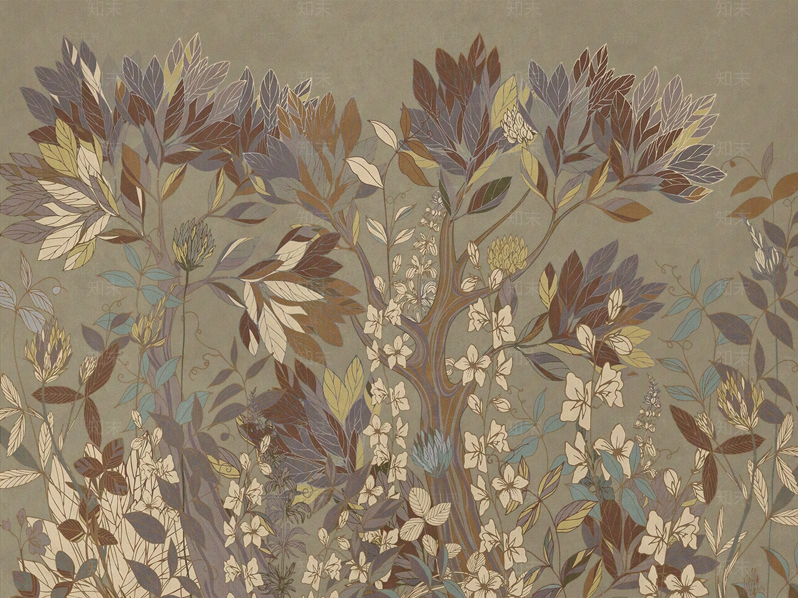 现代复古植物壁纸贴图下载【ID:1188618754】