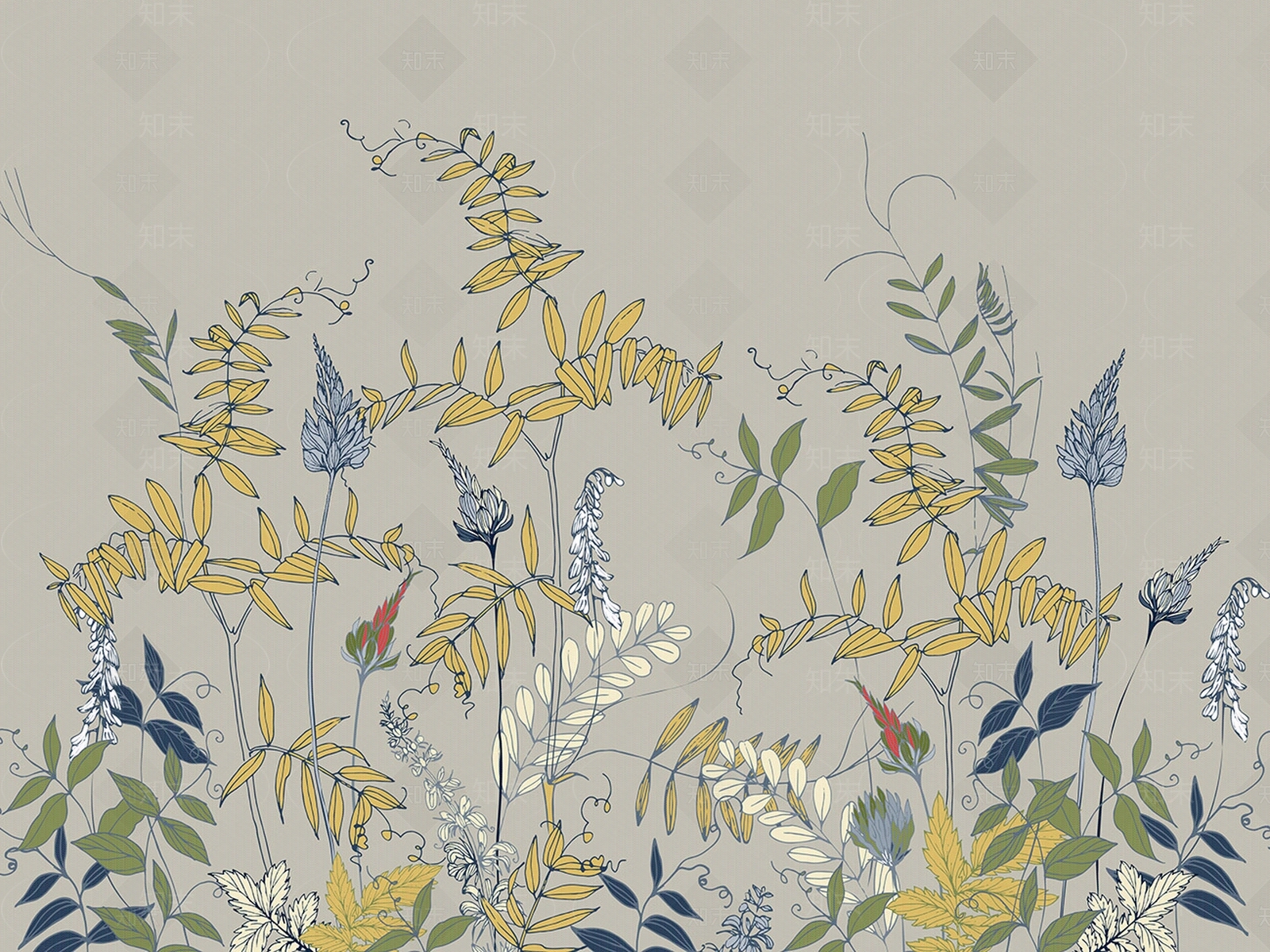 新中式简约植物壁纸贴图下载【ID:1188620605】