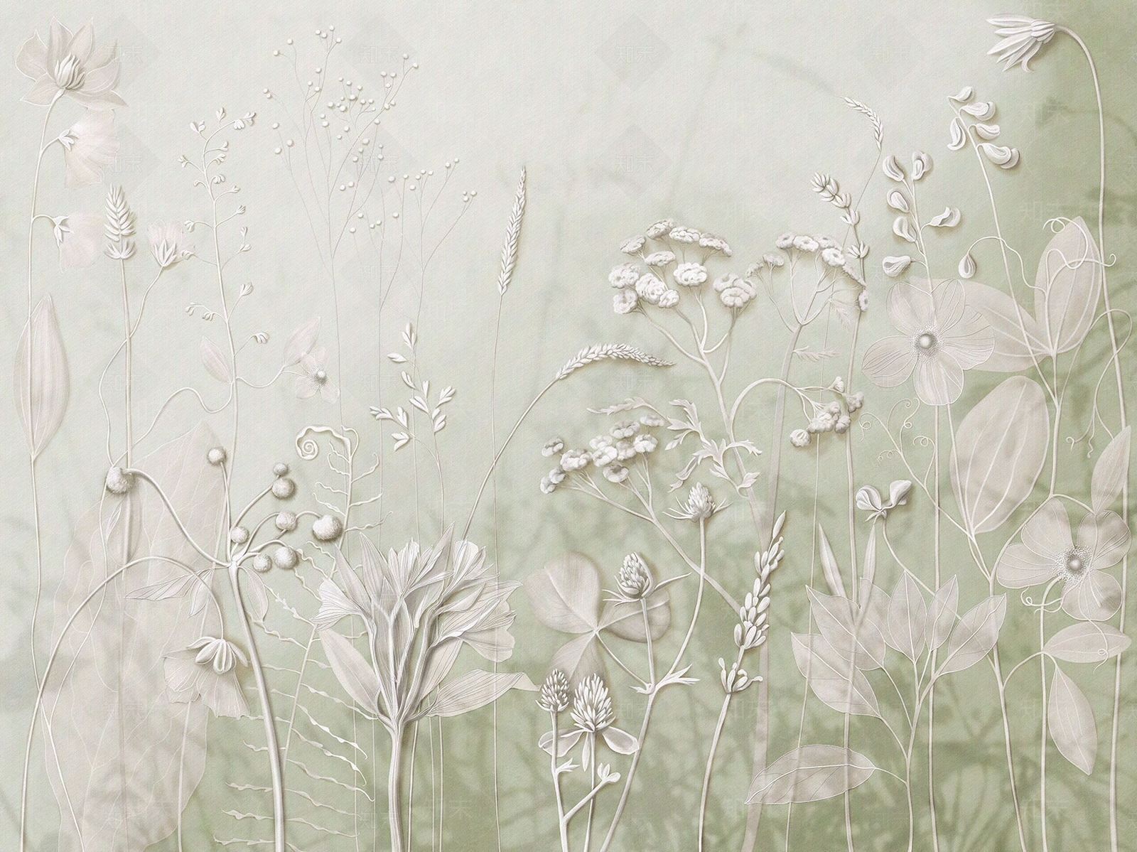 现代复古植物壁纸贴图下载【ID:1188621141】