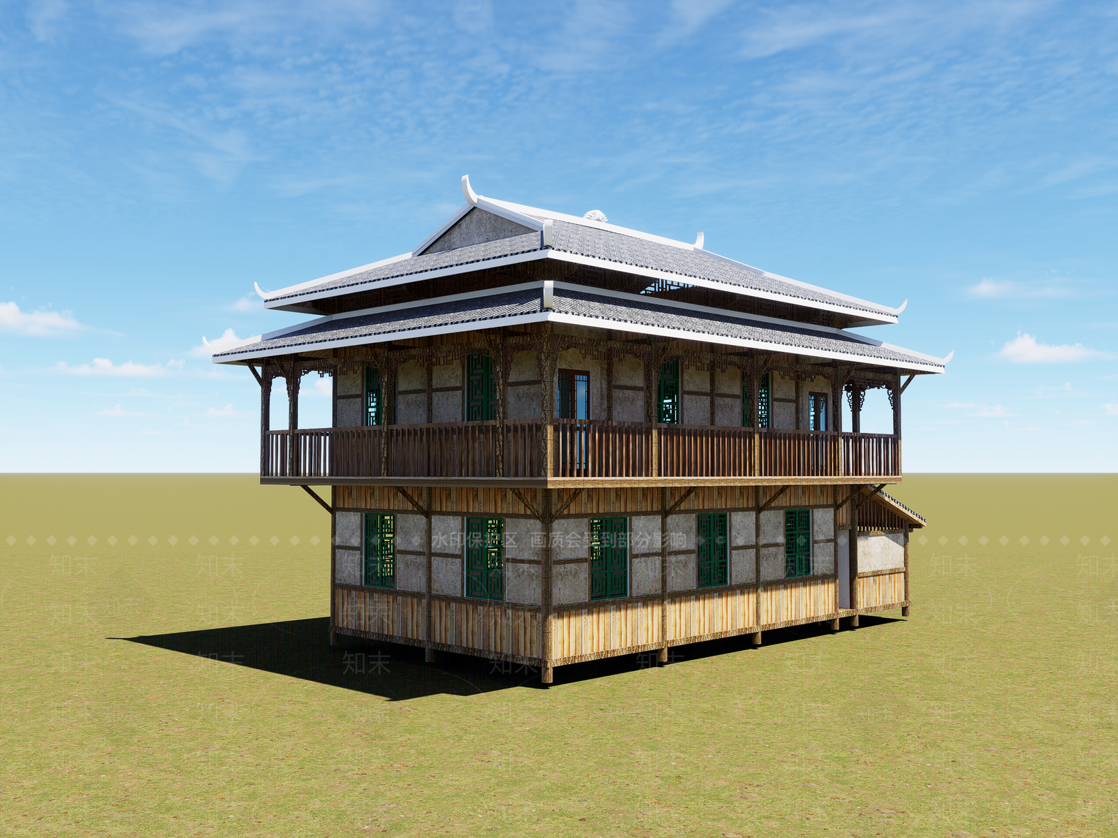 中式风格建筑SU模型下载【ID:1188621447】