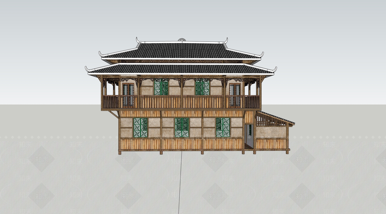 中式风格建筑SU模型下载【ID:1188621447】