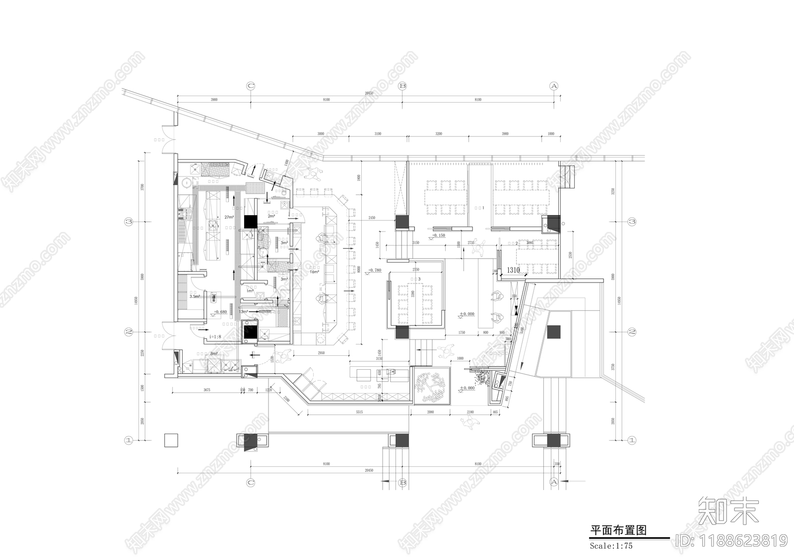现代日式其他餐饮空间cad施工图下载【ID:1188623819】