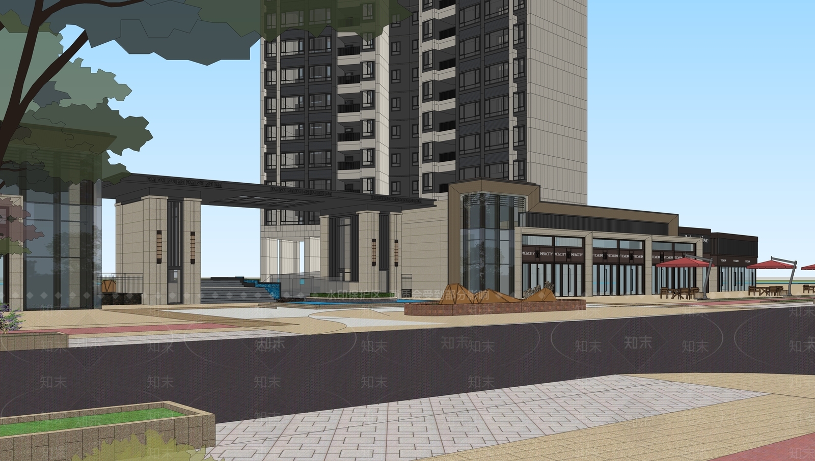 现代小区建筑SU模型下载【ID:1188624065】