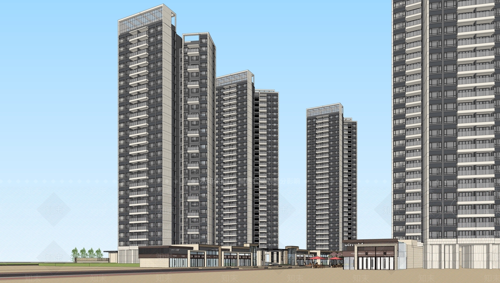 现代小区建筑SU模型下载【ID:1188624065】