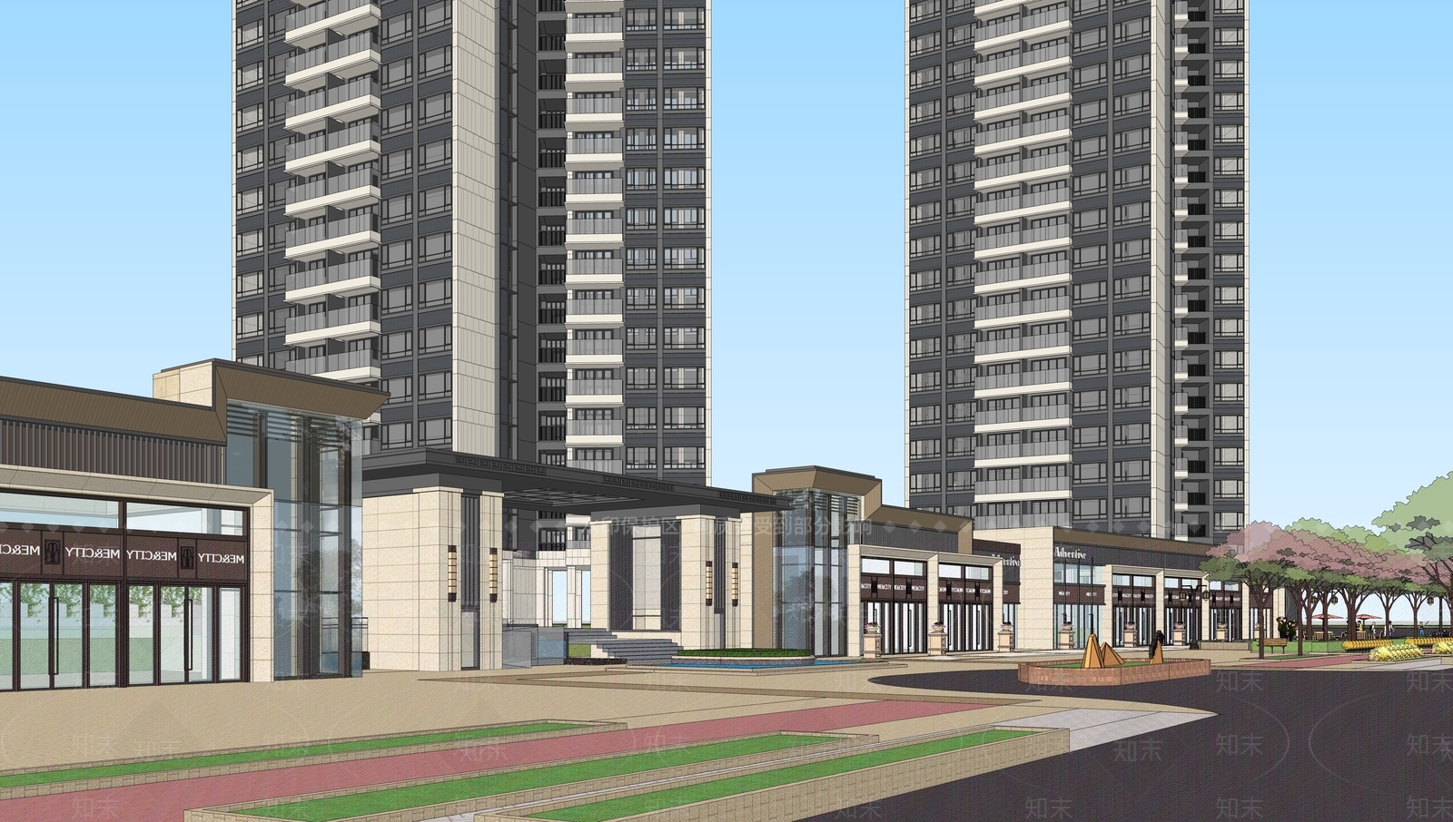 现代小区建筑SU模型下载【ID:1188624065】