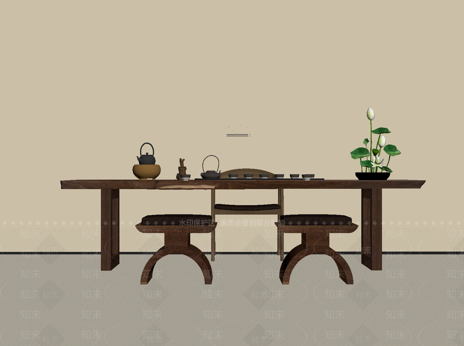 新中式茶桌椅SU模型下载【ID:1188624739】