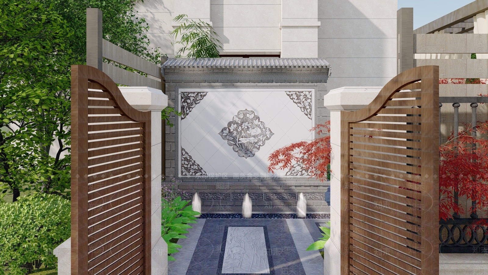 中式轻奢别墅庭院SU模型下载【ID:1188628527】