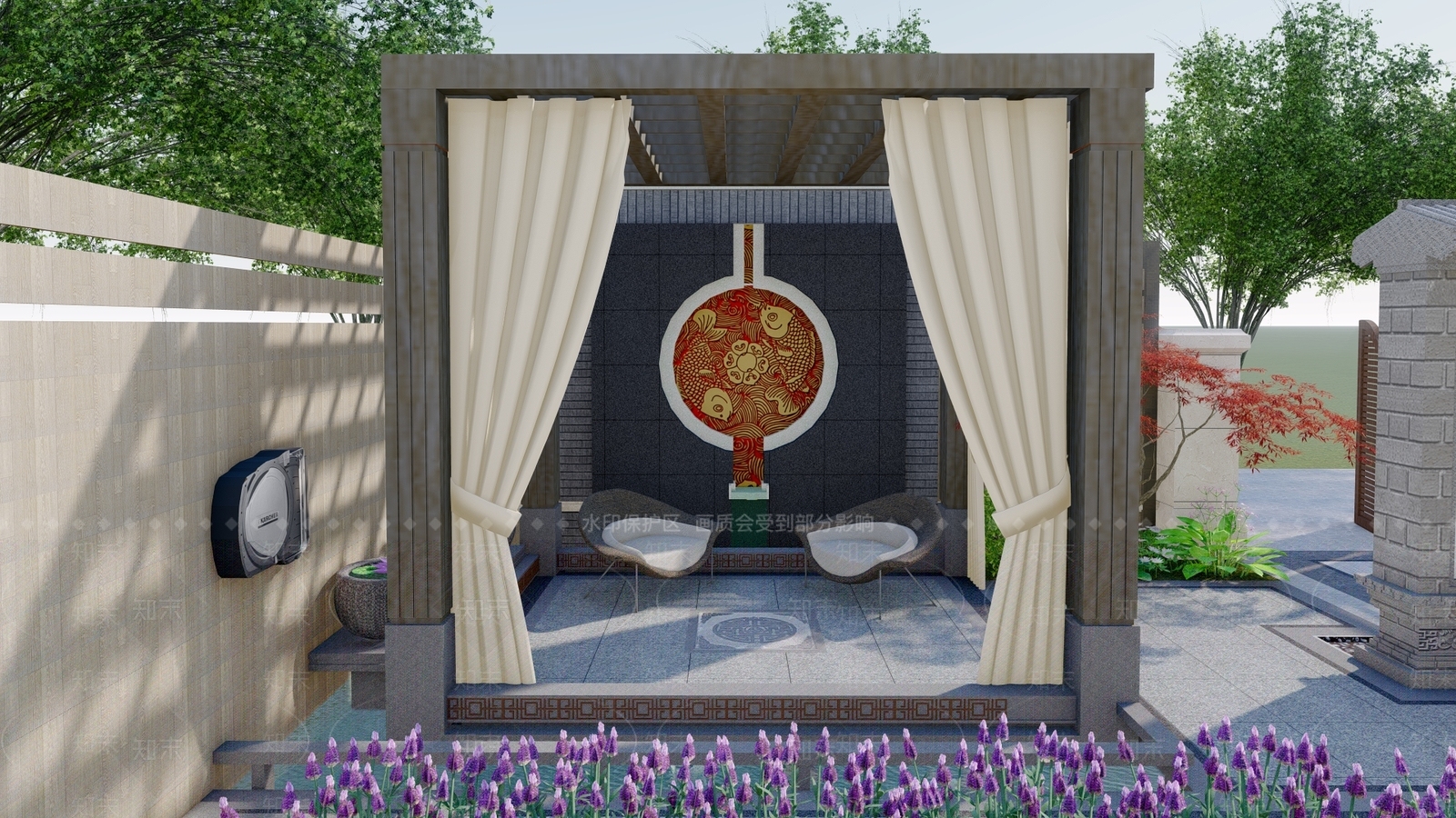 中式轻奢别墅庭院SU模型下载【ID:1188628527】