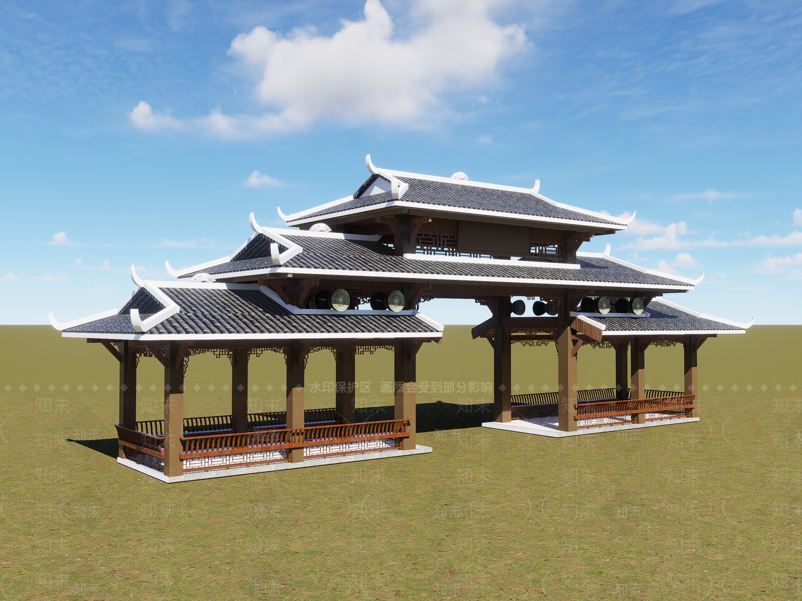 中式古建筑SU模型下载【ID:1188629831】