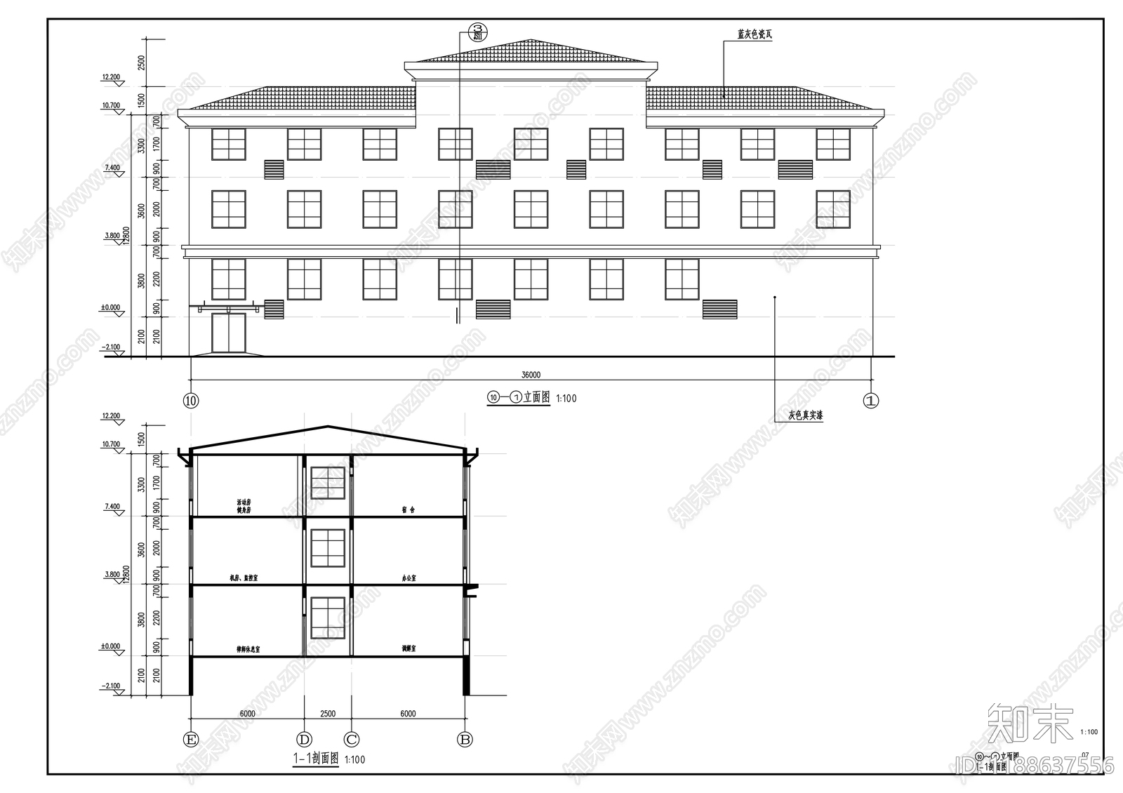 现代办公楼建筑cad施工图下载【ID:1188637556】