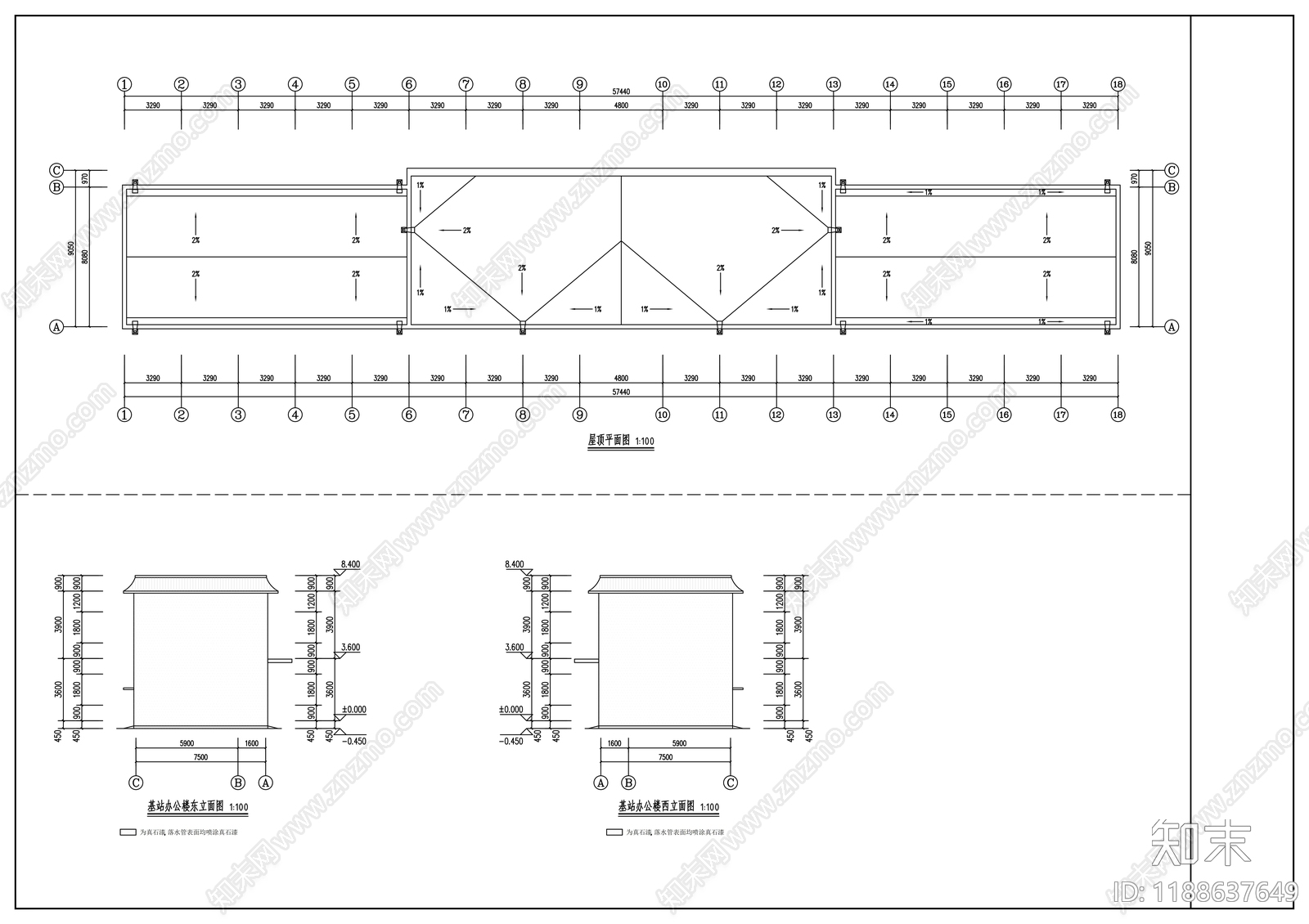 3层广播局办公楼cad施工图下载【ID:1188637649】