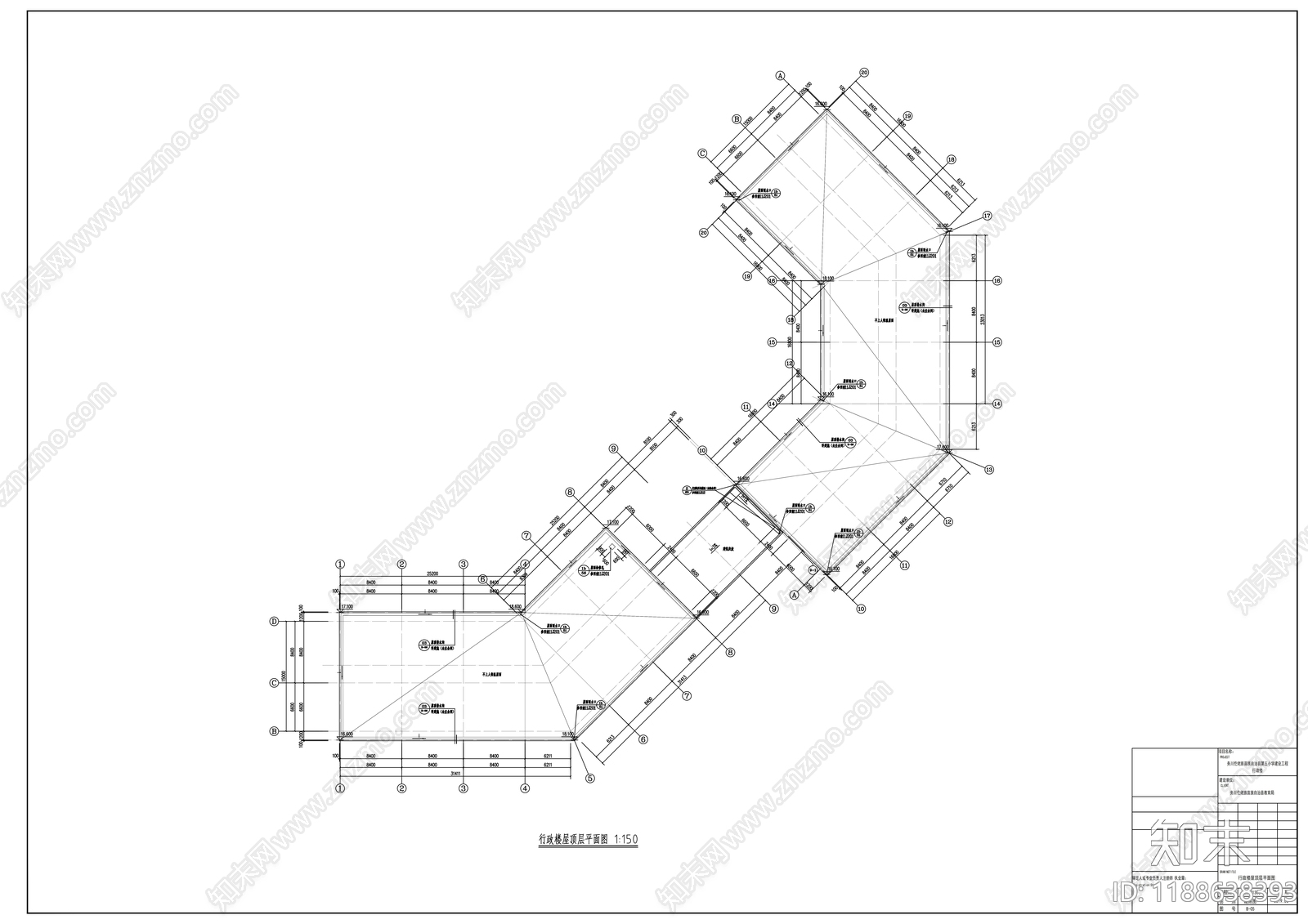 现代办公楼建筑cad施工图下载【ID:1188638393】