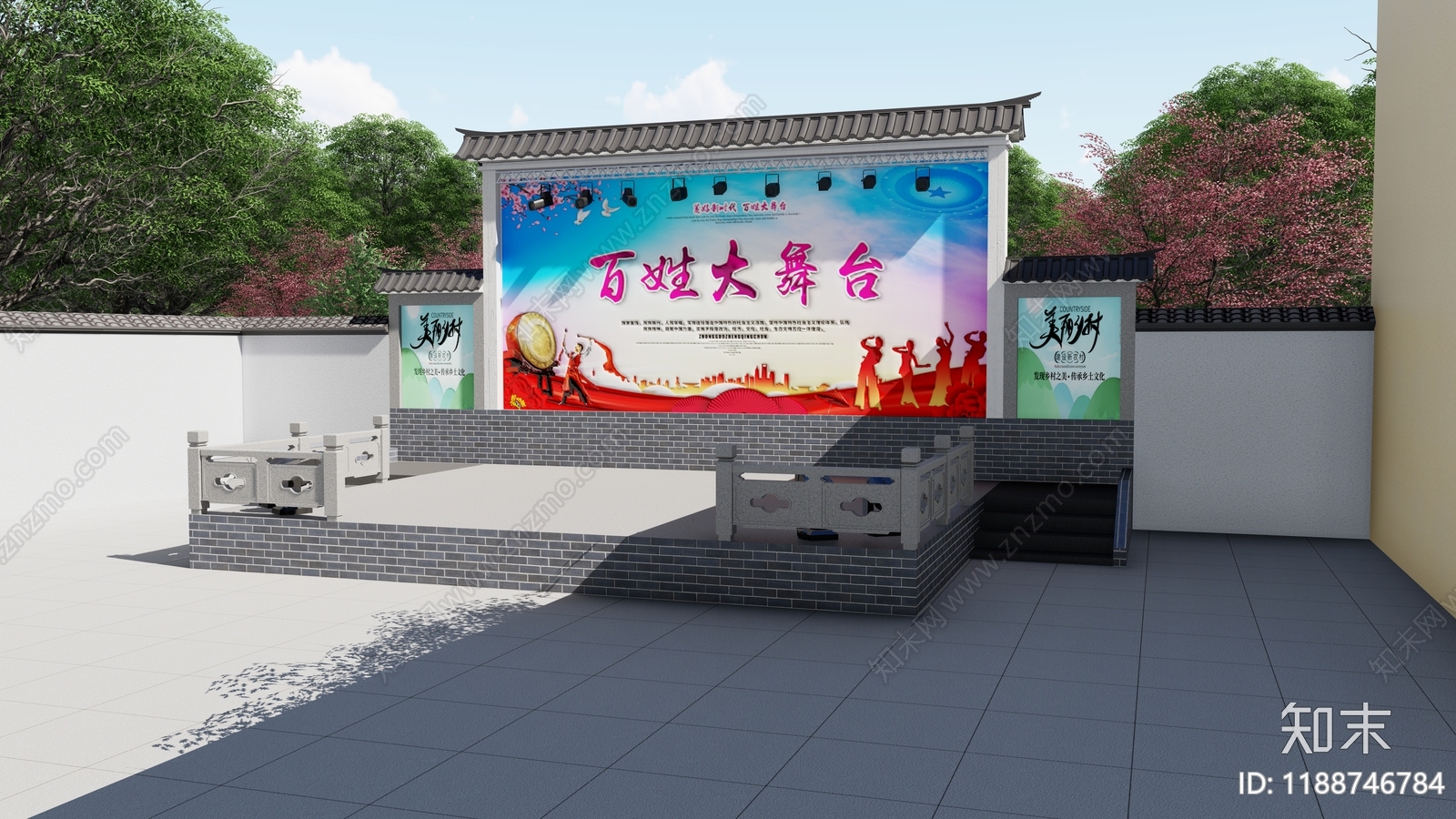 中式广场景观SU模型下载【ID:1188746784】