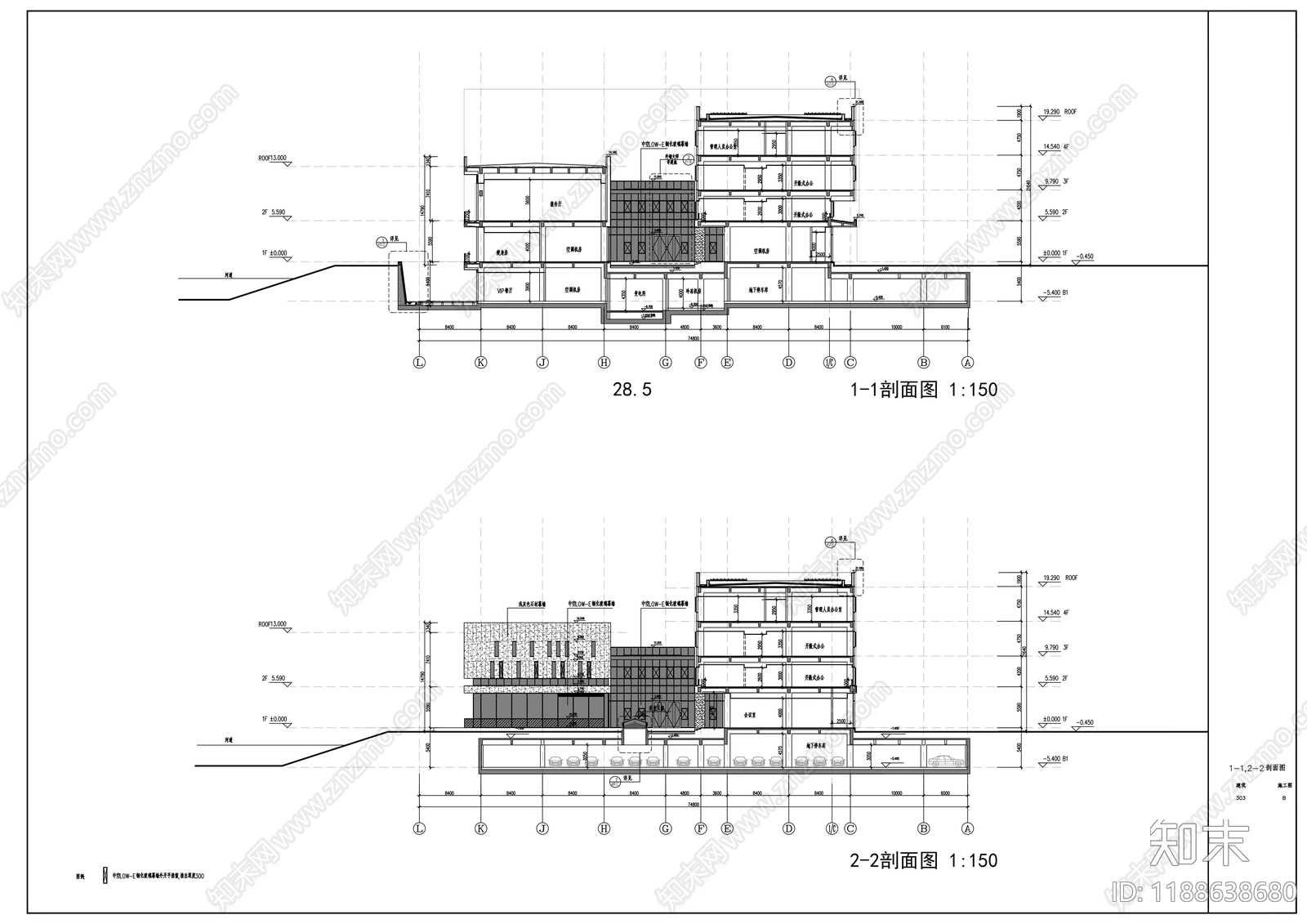 现代办公楼建筑cad施工图下载【ID:1188638680】