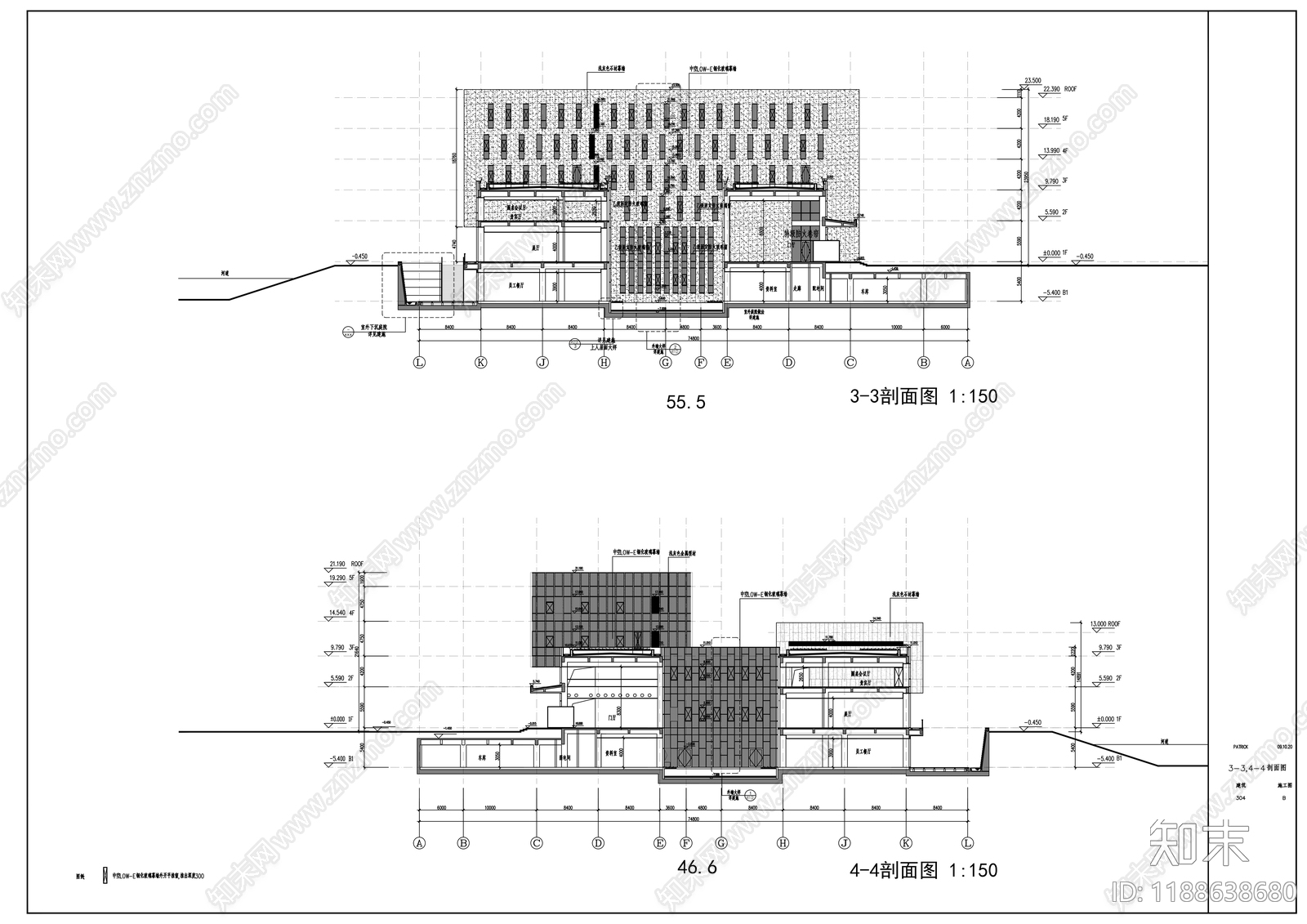 现代办公楼建筑cad施工图下载【ID:1188638680】