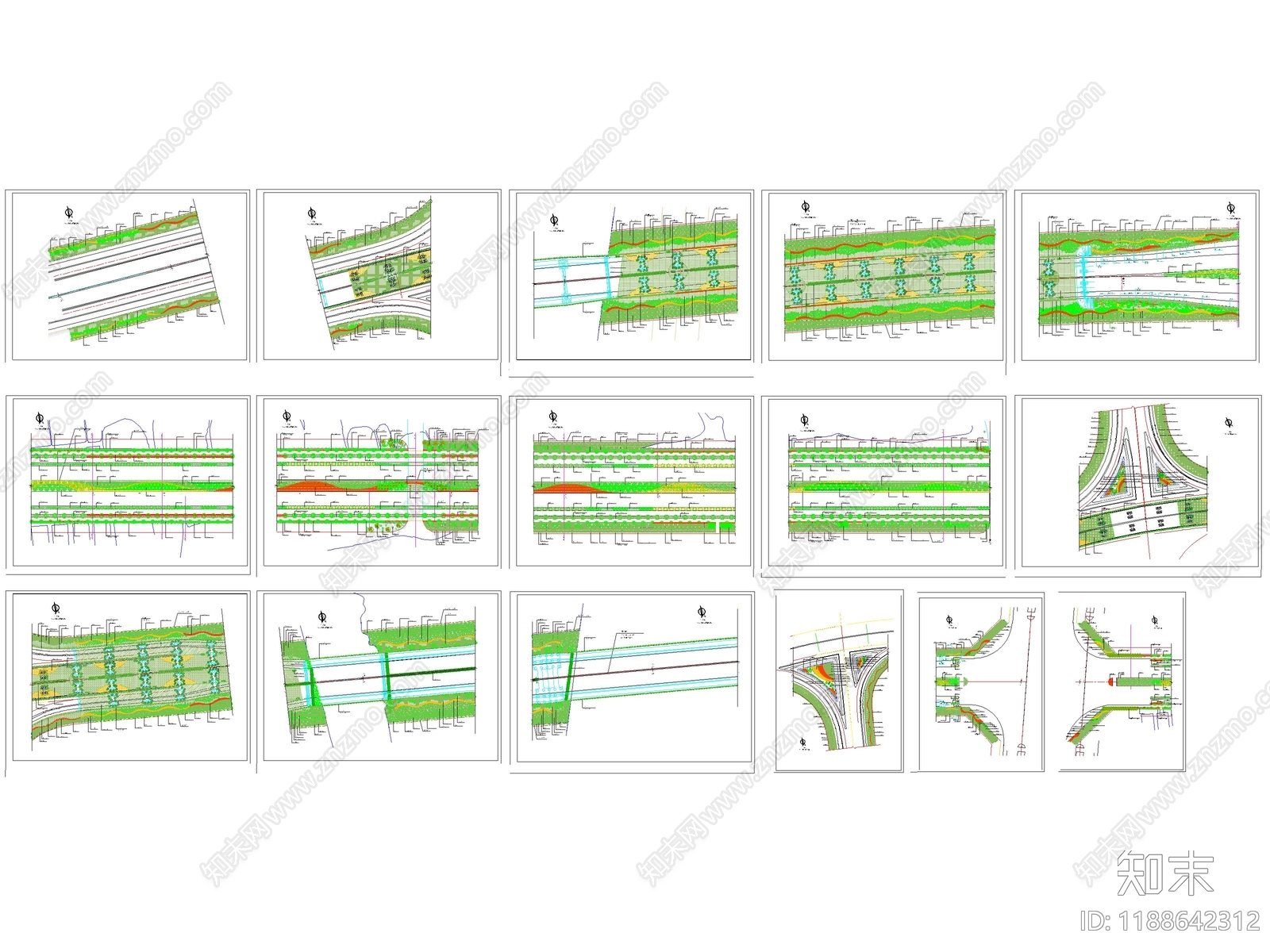 现代道路绿化cad施工图下载【ID:1188642312】