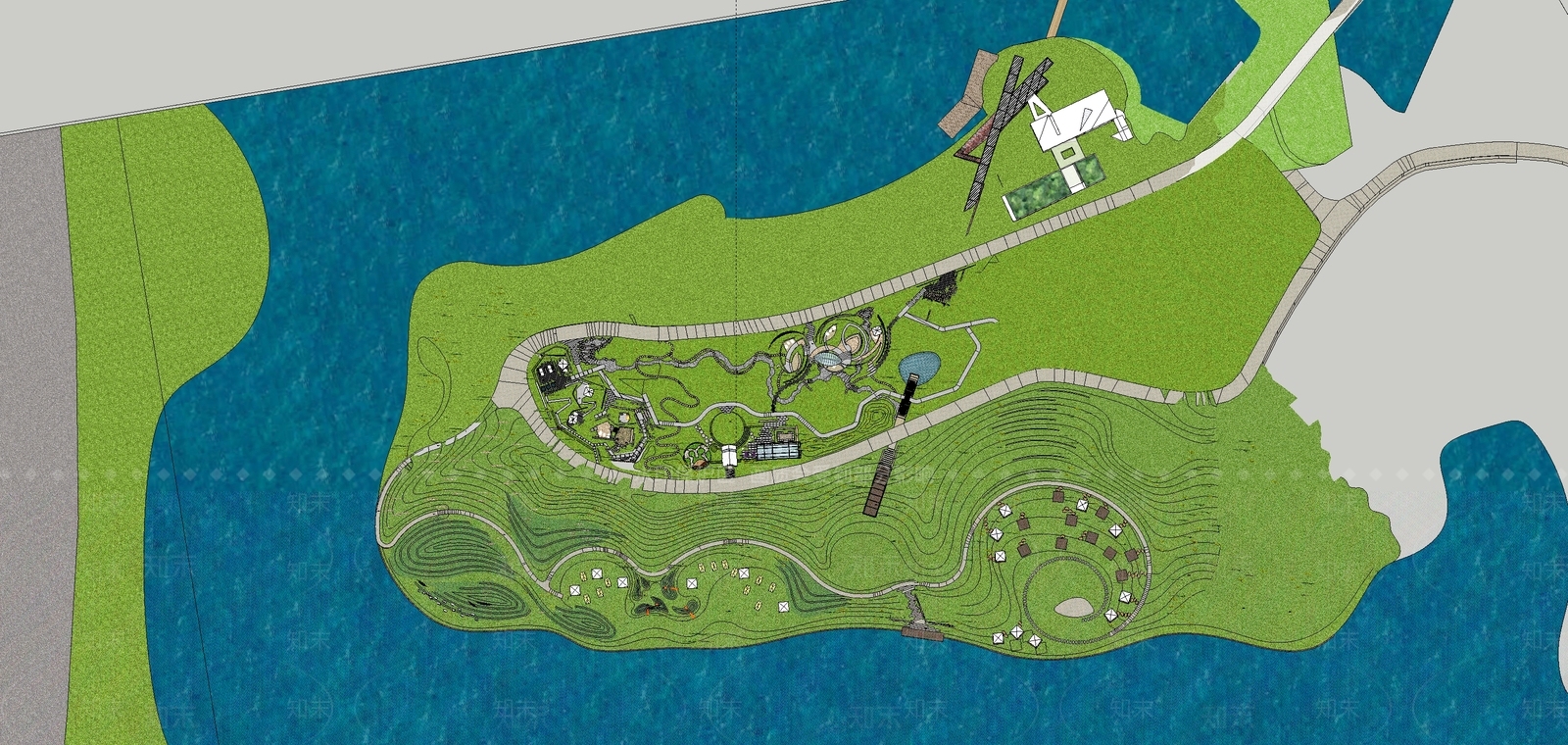 现代滨水景观SU模型下载【ID:1188650816】