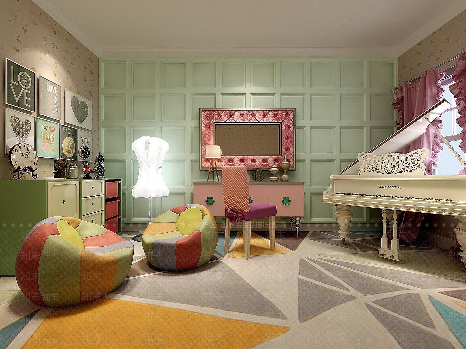 现代公主房家具组合3D模型下载【ID:1188652494】