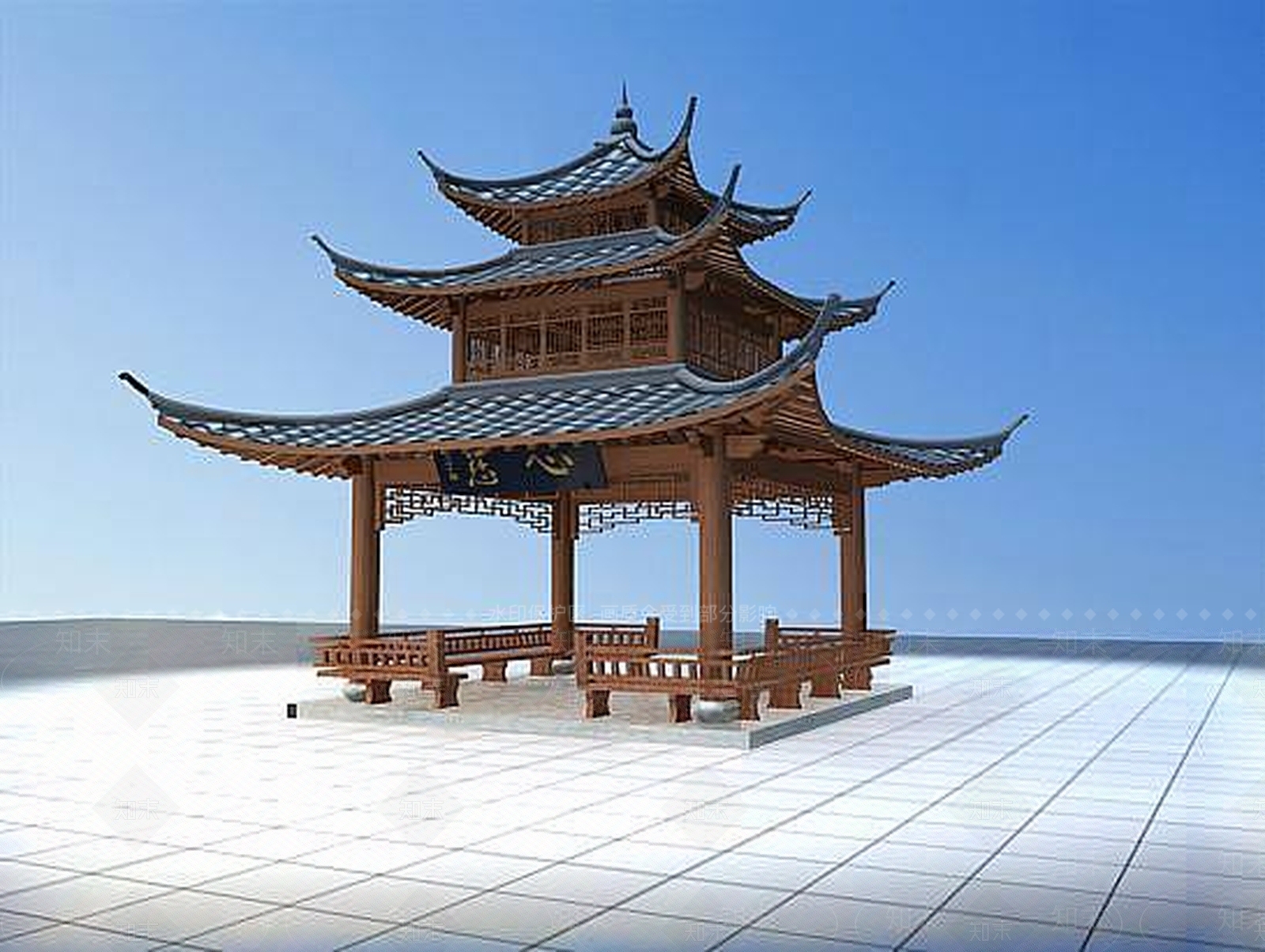 现代三层古亭3D模型下载【ID:1188652973】