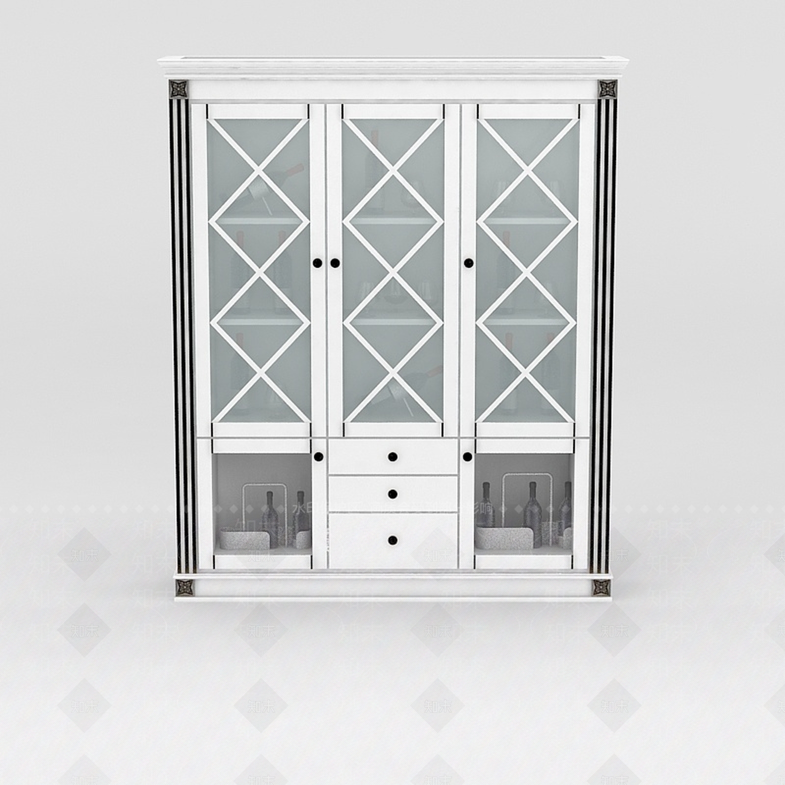 欧式古典欧式白色实木酒柜3D模型下载【ID:1188653920】