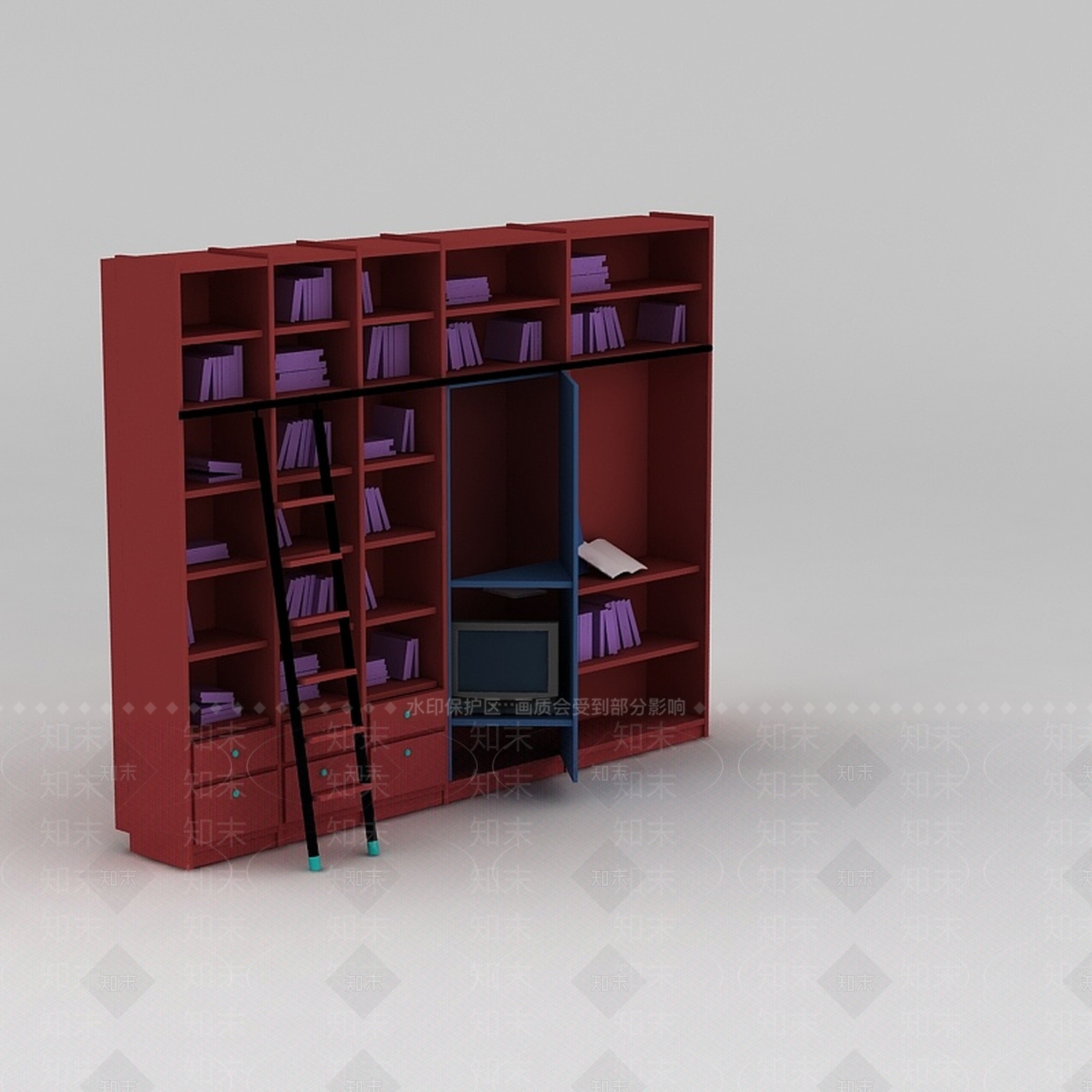 现代大型红色书柜书架3D模型下载【ID:1188655310】