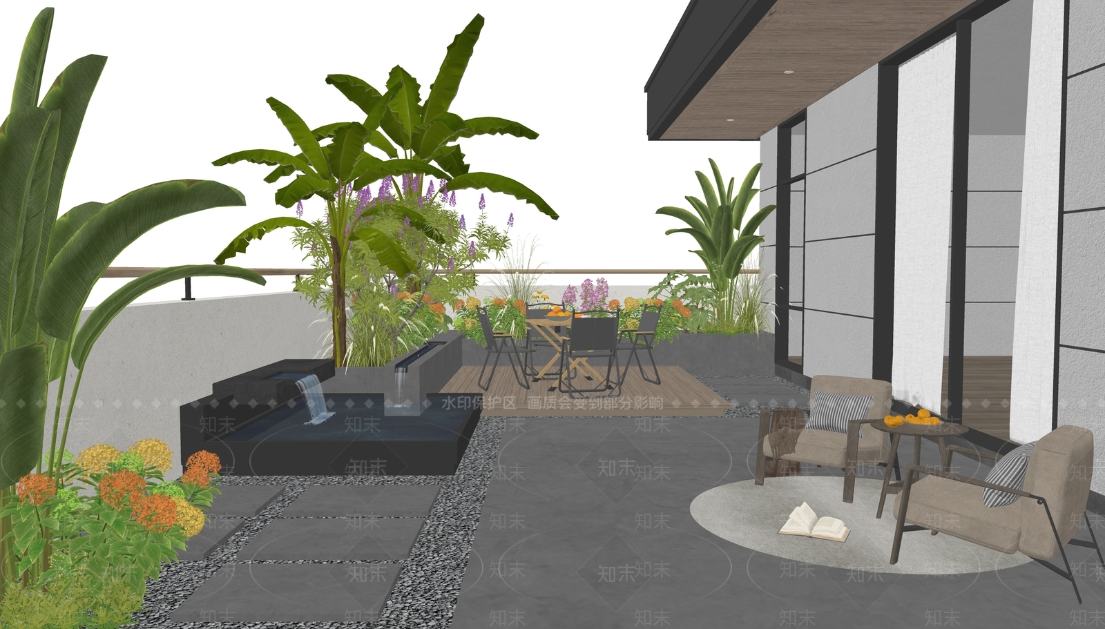 现代屋顶花园SU模型下载【ID:1188656177】