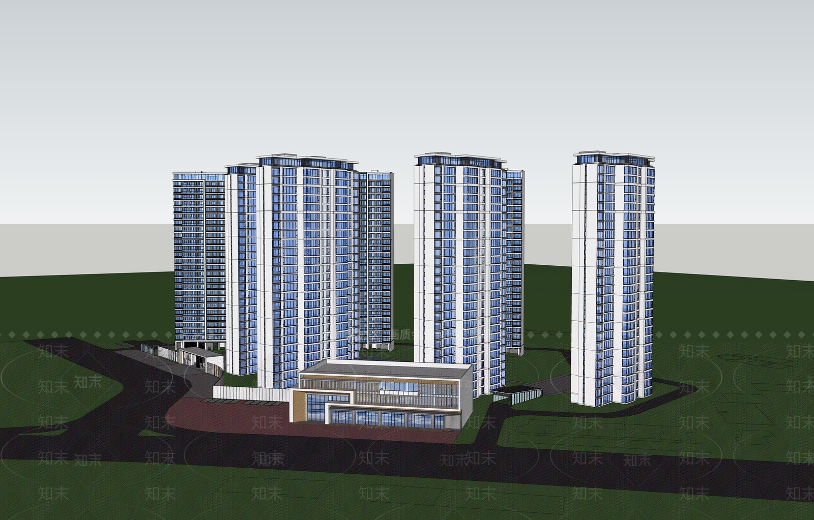 现代新中式高层住宅SU模型下载【ID:1188656842】