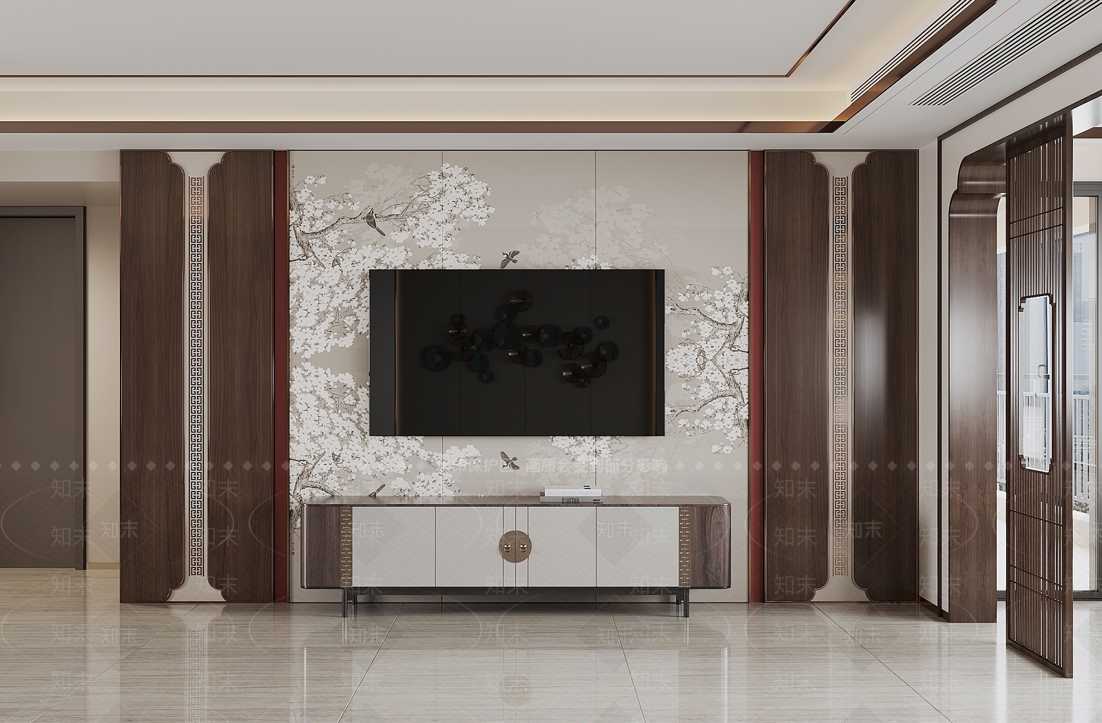 新中式电视背景墙3D模型下载【ID:1188658239】