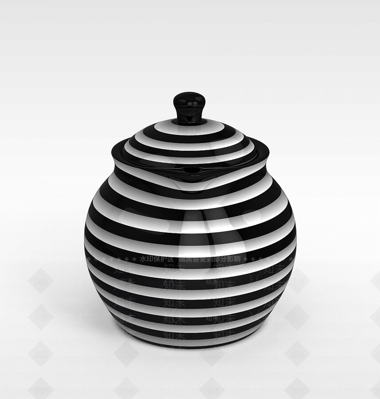 现代条纹陶瓷茶壶3D模型下载【ID:1188663855】