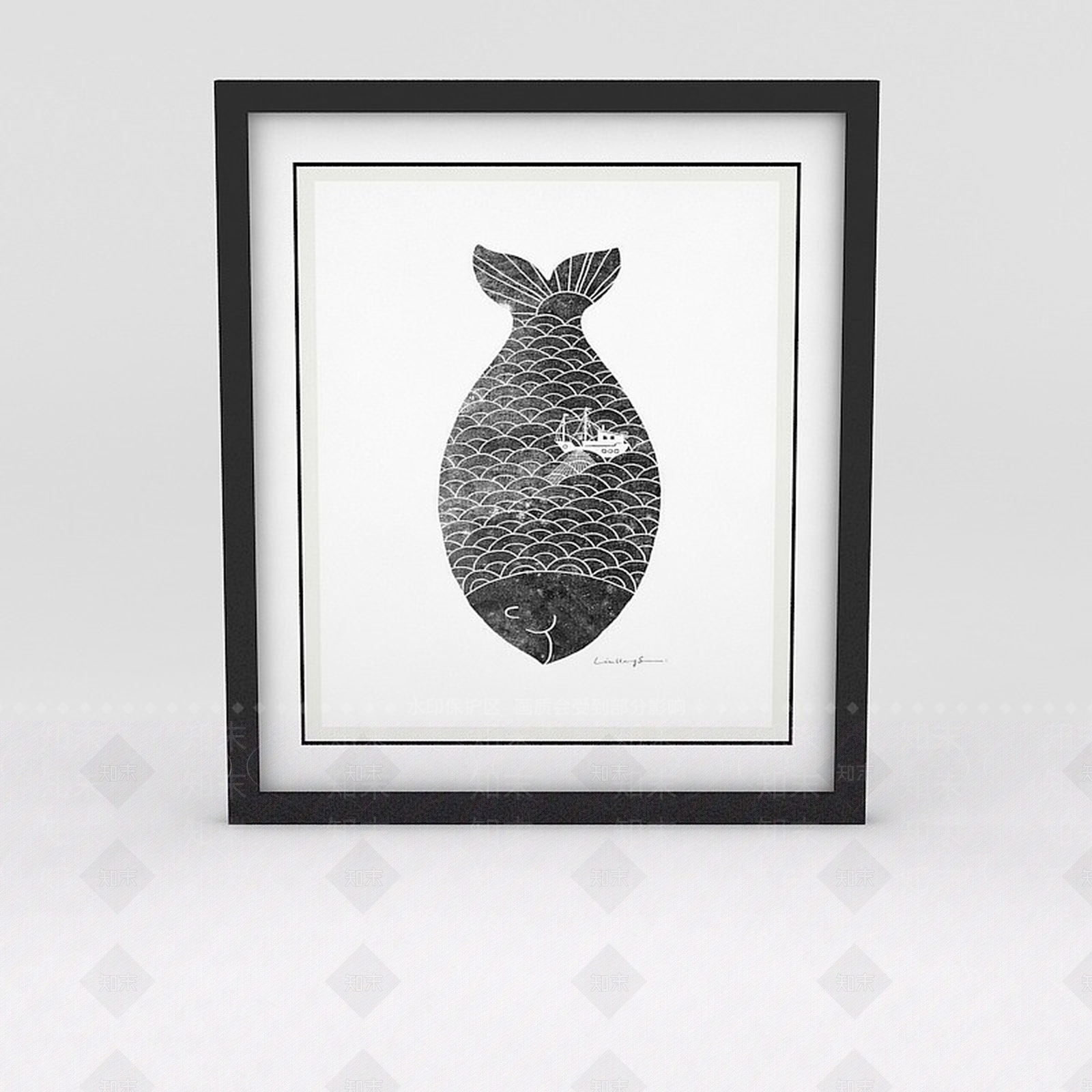 客厅装饰画鱼挂画3D模型下载【ID:1188665858】