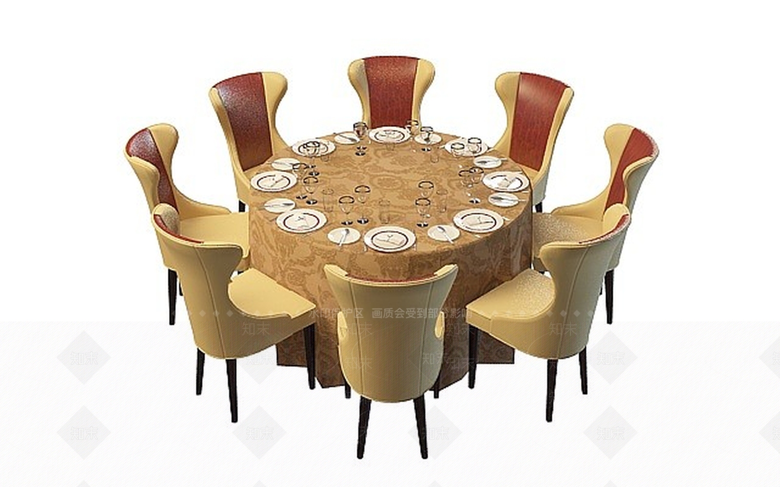 现代宴会厅桌椅组合3D模型下载【ID:1188676725】
