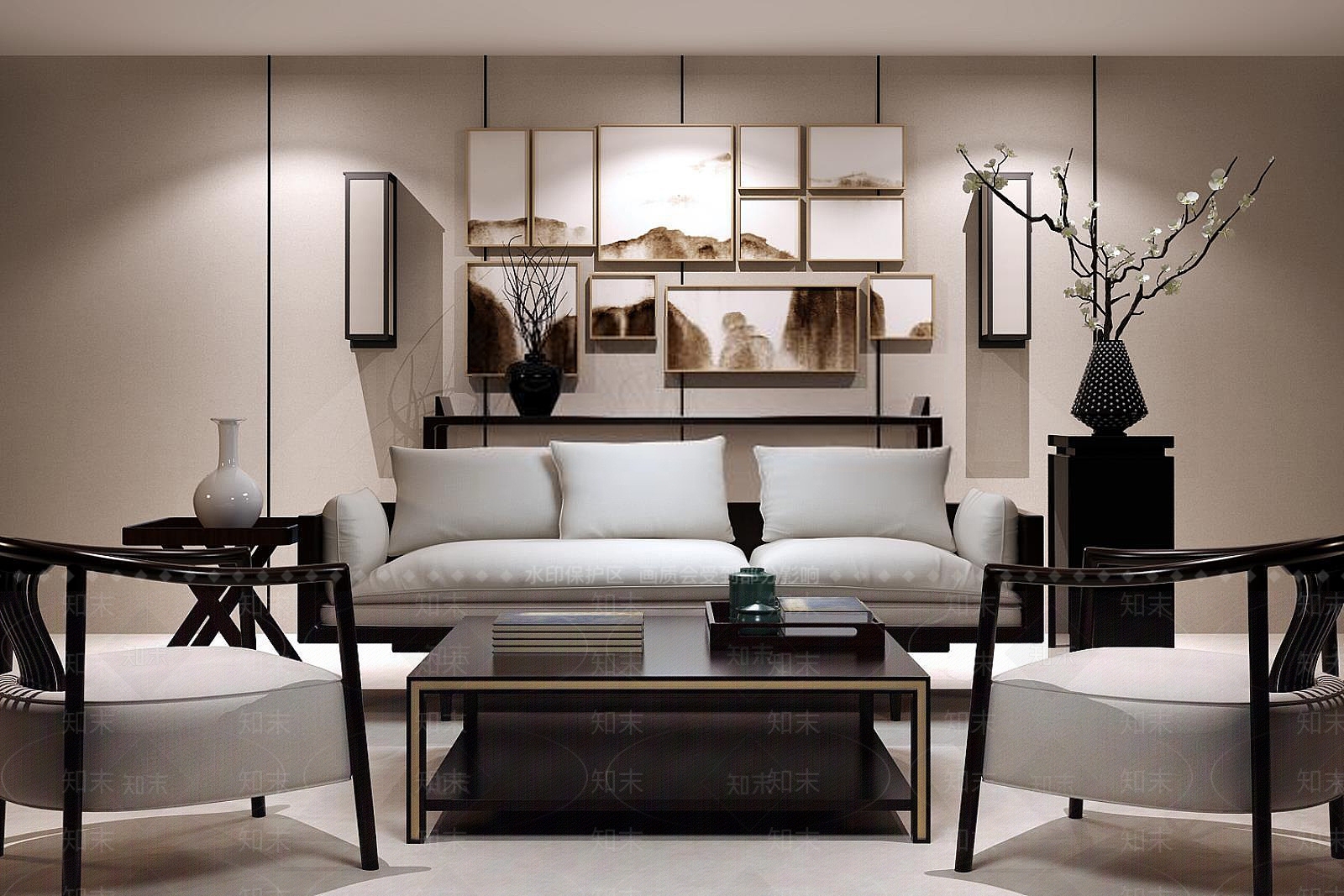 新中式精品实木沙发茶几组合3D模型下载【ID:1188678169】