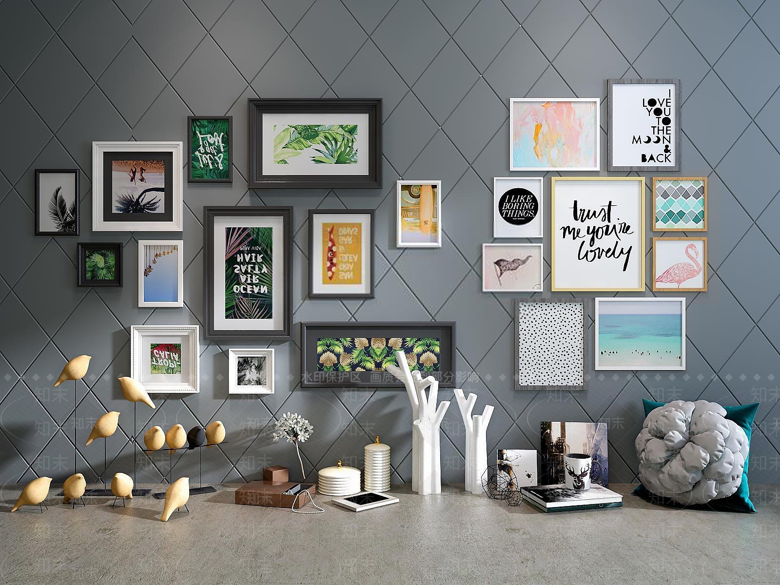 现代相框墙陈设品组合3D模型下载【ID:1188678236】