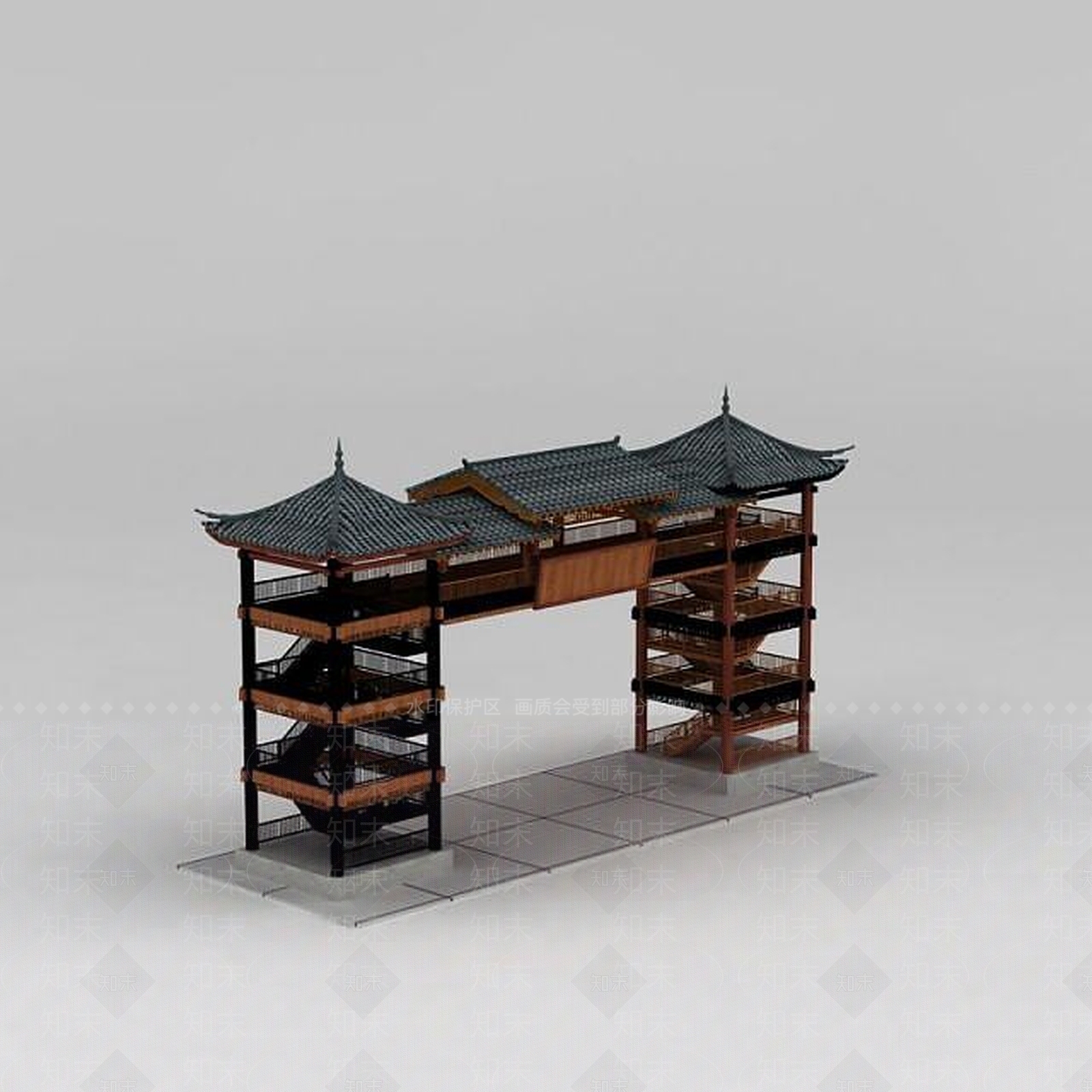 中式古建筑门楼3D模型下载【ID:1188678353】